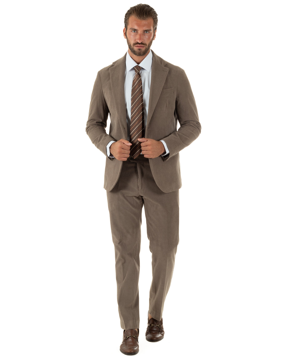 Abito uomo monopetto in velluto a coste giacca pantaloni tortora GIOSAL-AE1291A