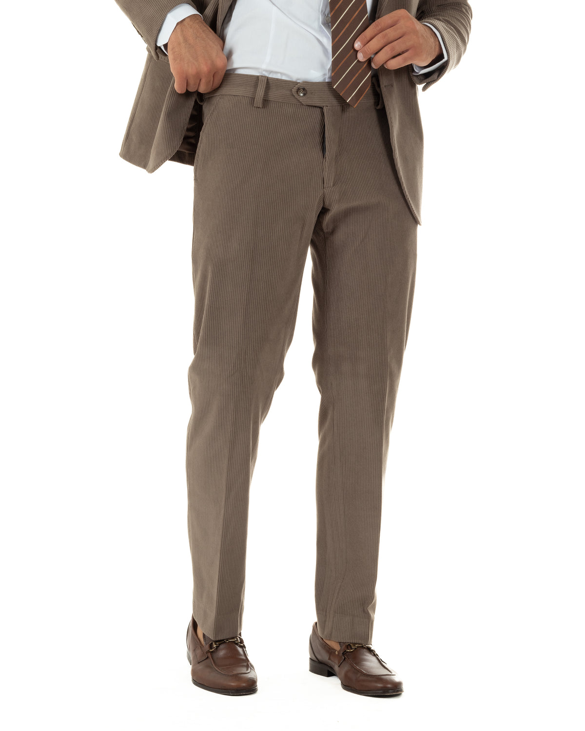 Abito uomo monopetto in velluto a coste giacca pantaloni tortora GIOSAL-AE1291A