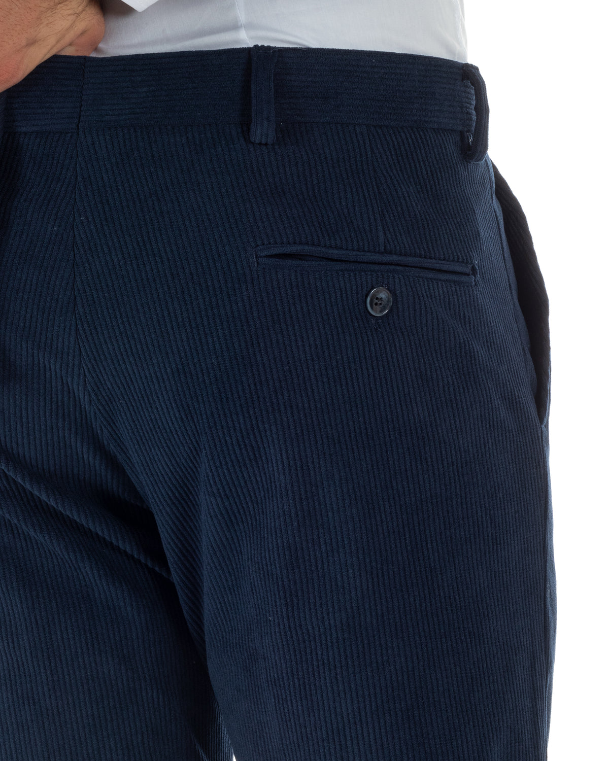 Abito uomo monopetto in velluto a coste giacca pantaloni blu GIOSAL-AE1292A