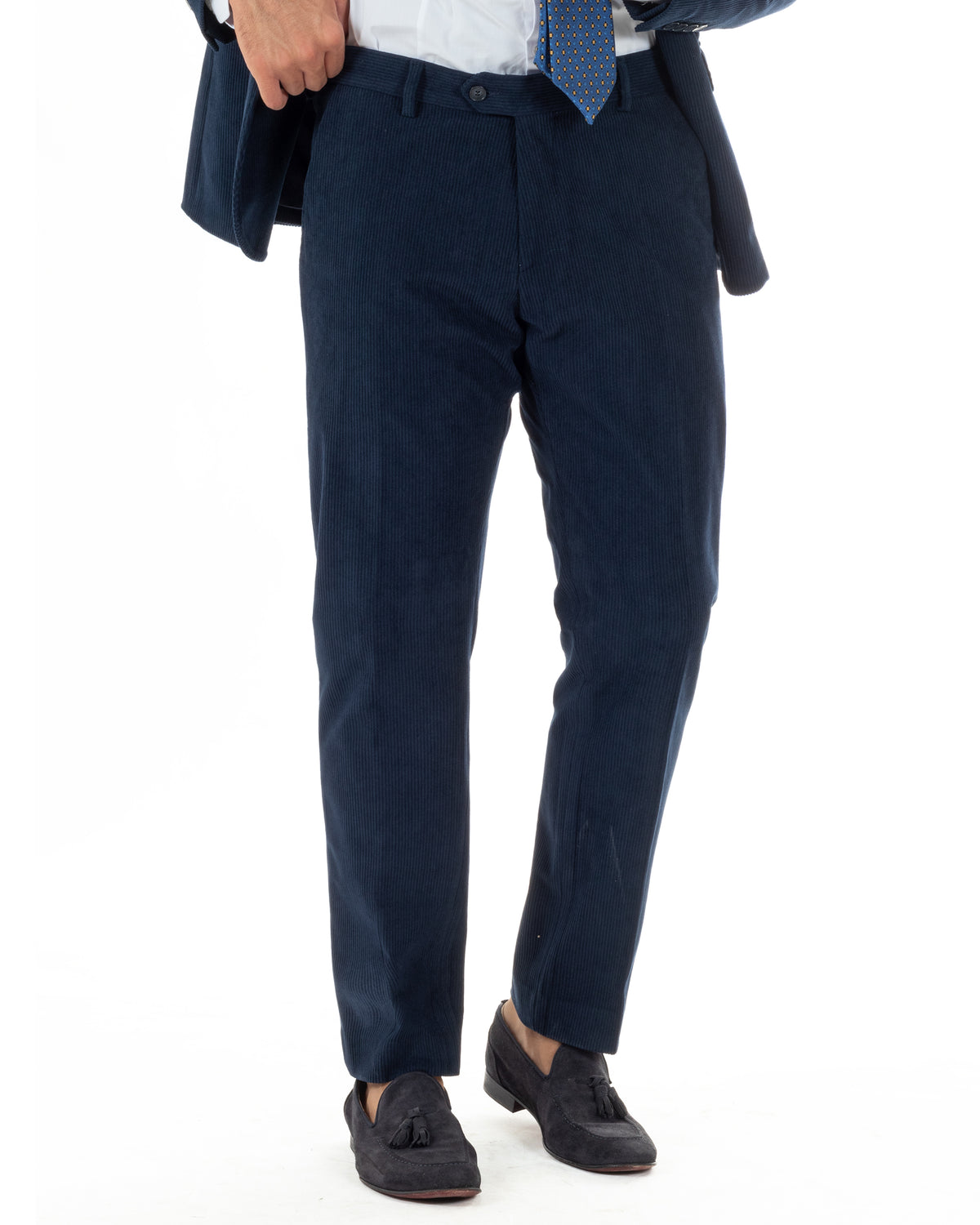 Abito uomo monopetto in velluto a coste giacca pantaloni blu GIOSAL-AE1292A