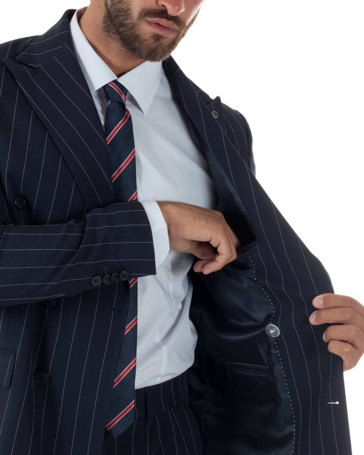 Abito uomo doppiopetto riga larga gessato giacca pantaloni over blu GIOSAL-AE1293A