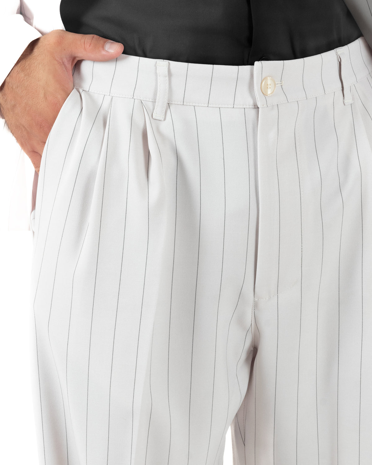 Abito uomo doppiopetto riga larga gessato giacca pantaloni over bianco GIOSAL-AE1296A