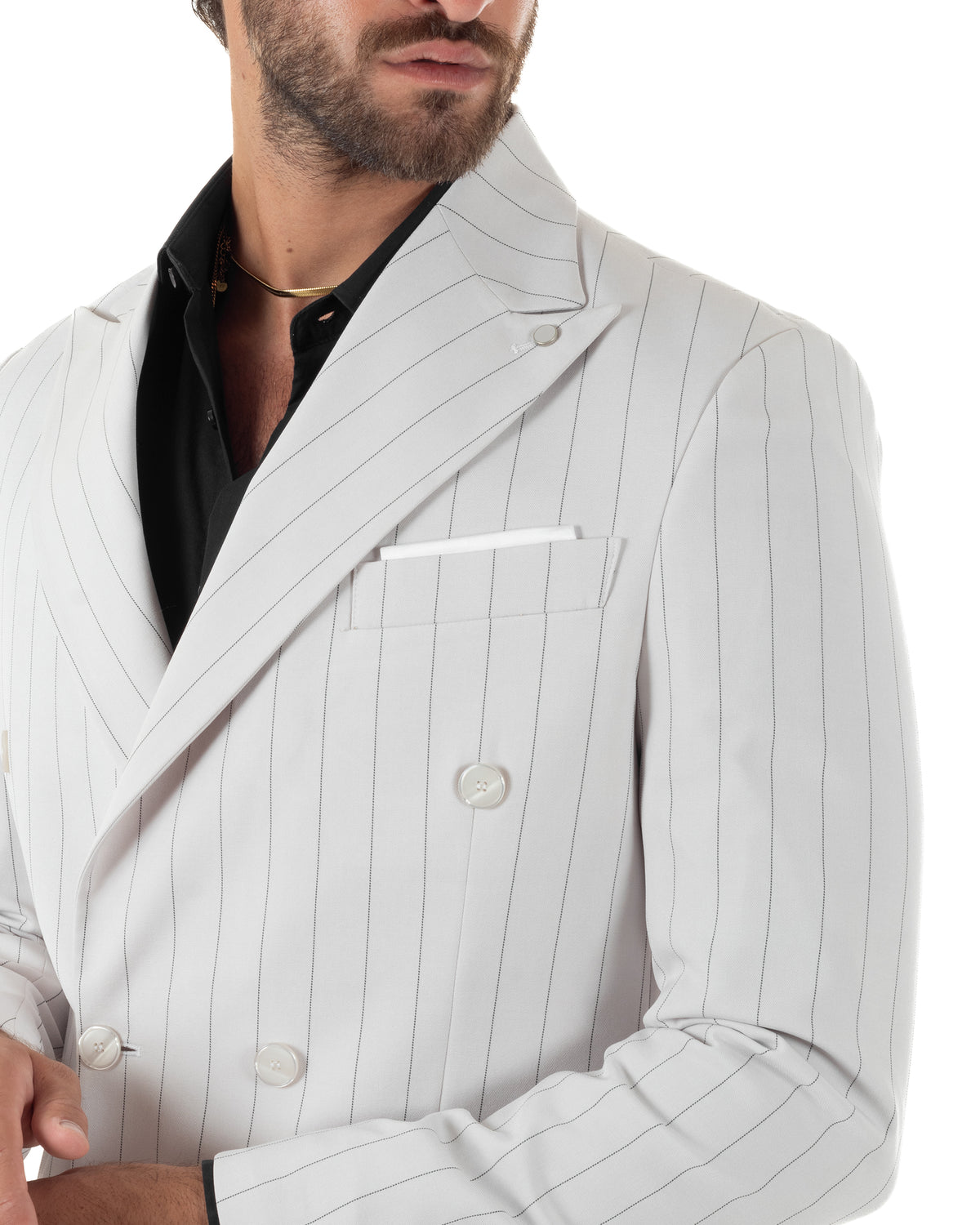 Abito uomo doppiopetto riga larga gessato giacca pantaloni over bianco GIOSAL-AE1296A