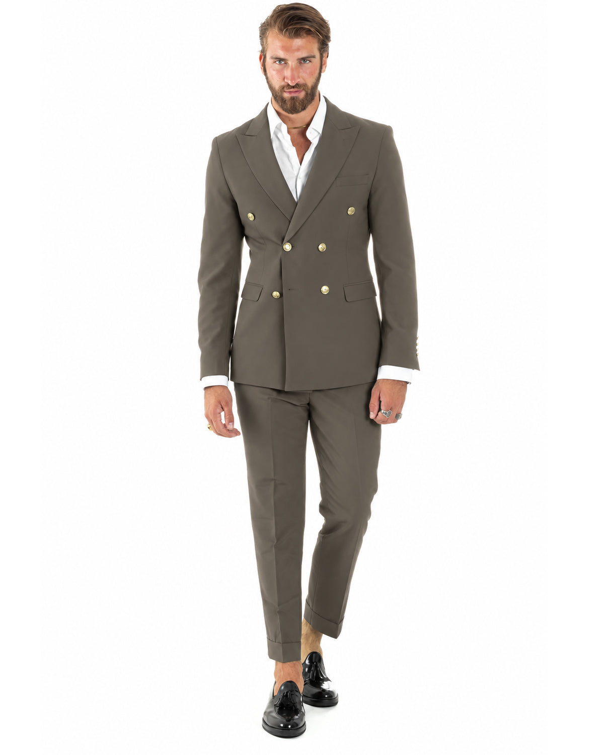 Abito uomo doppiopetto completo giacca pantaloni bottoni metallo fango GIOSAL-AE1299A