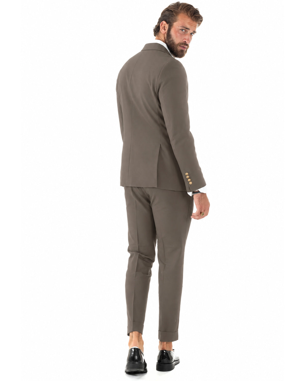 Abito uomo doppiopetto completo giacca pantaloni bottoni metallo fango GIOSAL-AE1299A