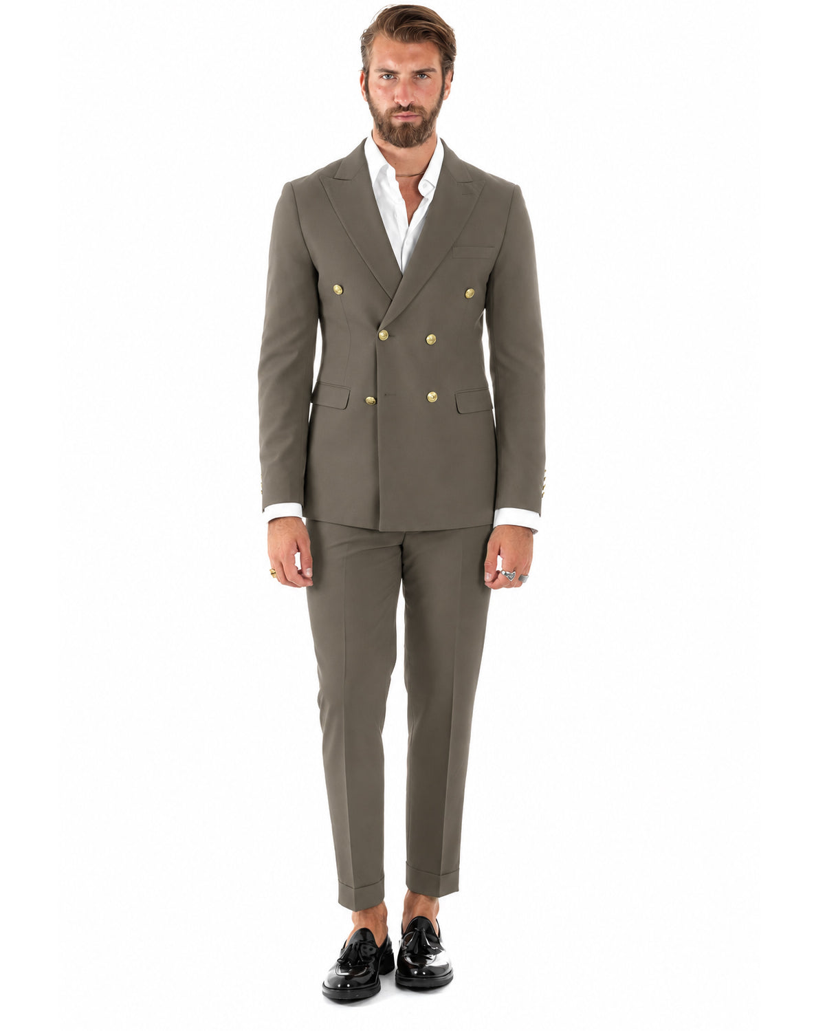 Abito uomo doppiopetto completo giacca pantaloni bottoni metallo fango GIOSAL-AE1299A