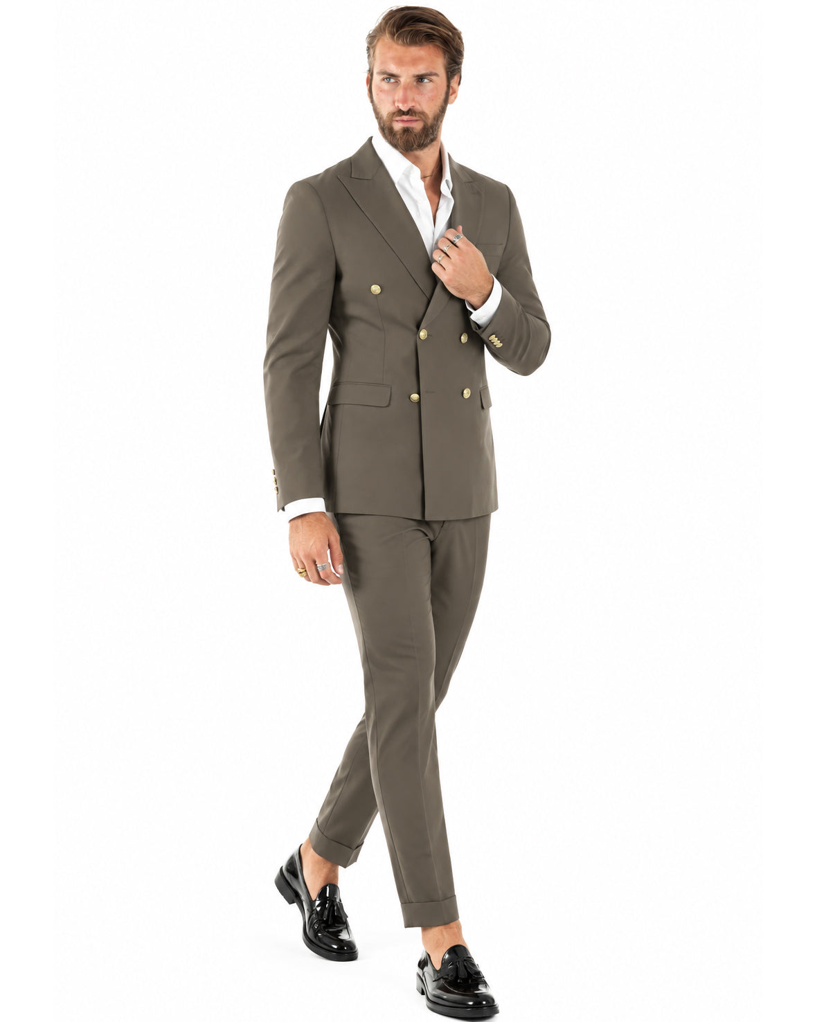 Abito uomo doppiopetto completo giacca pantaloni bottoni metallo fango GIOSAL-AE1299A