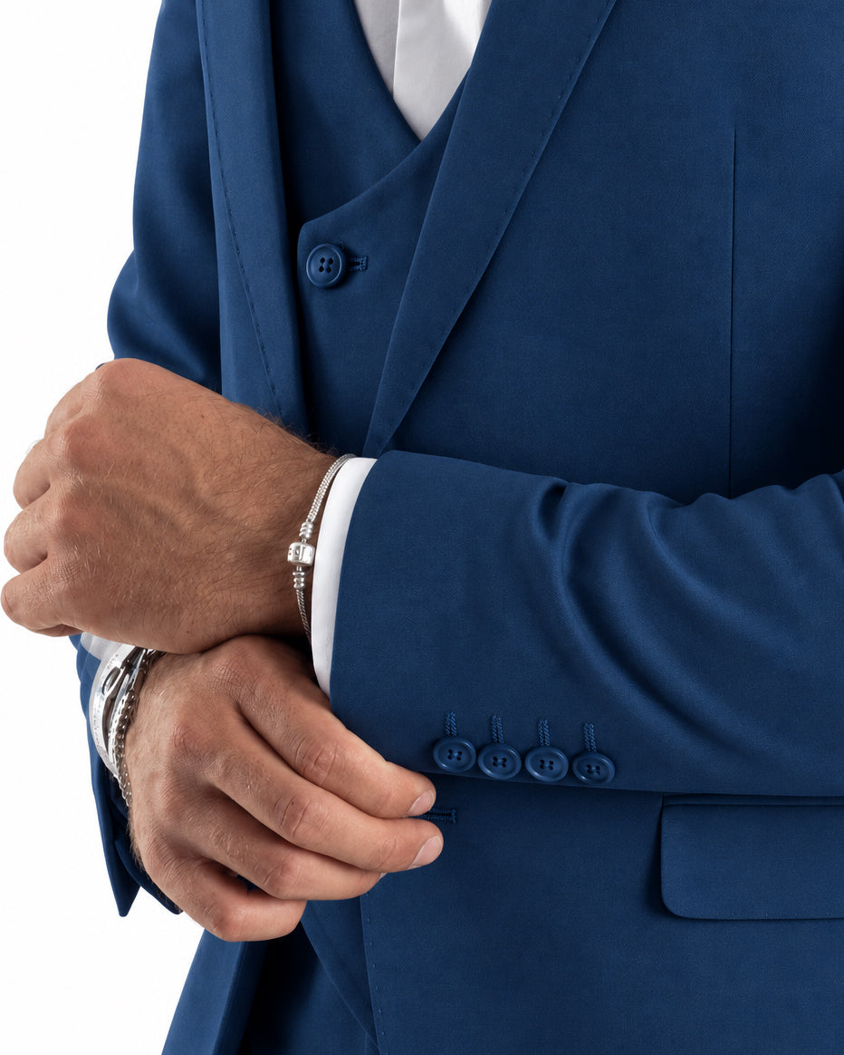 Abito uomo monopetto vestito 3 pezzi completo panciotto blu royal GIOSAL-AE1300A