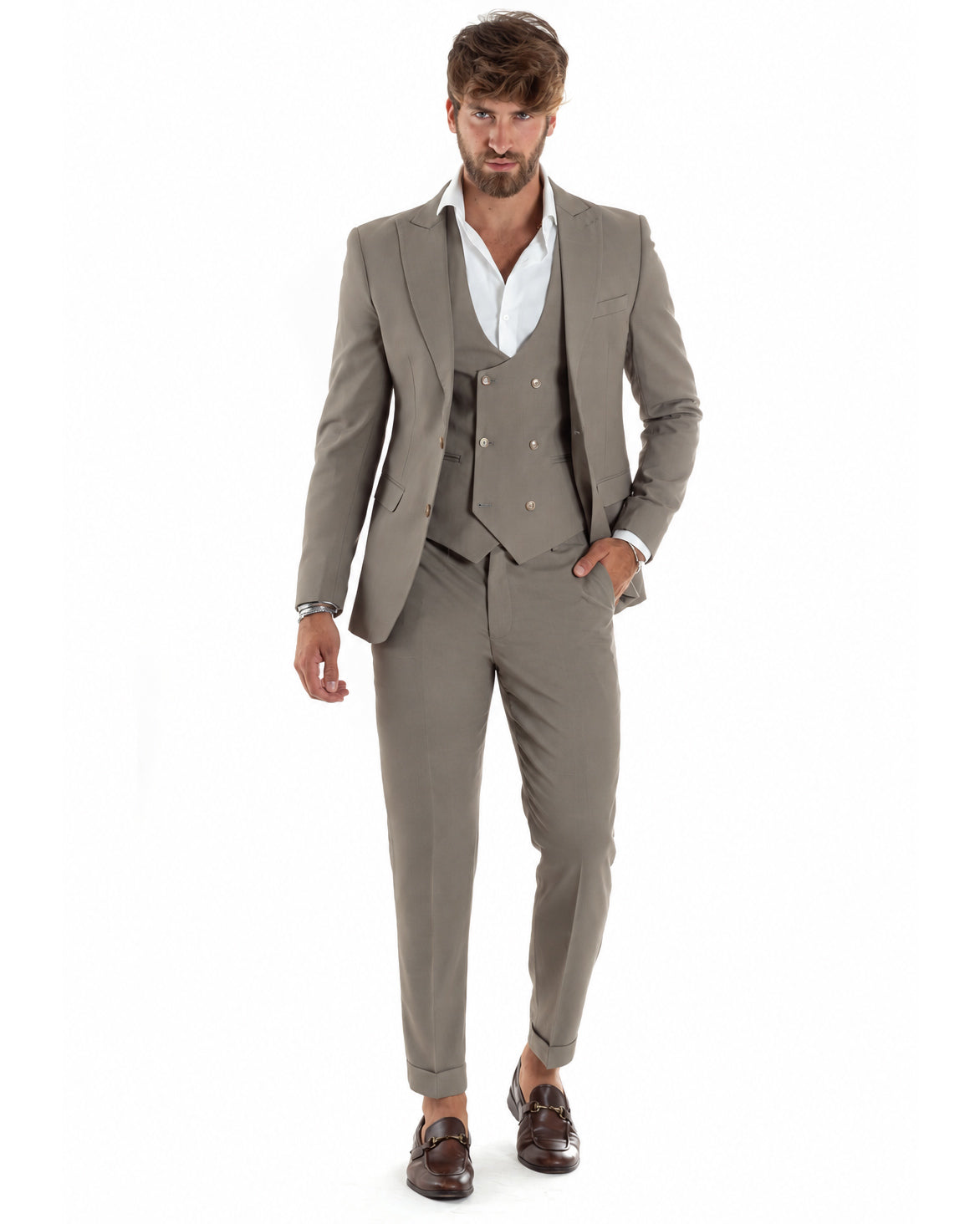 Abito uomo monopetto vestito 3 pezzi completo panciotto fango GIOSAL-AE1302A