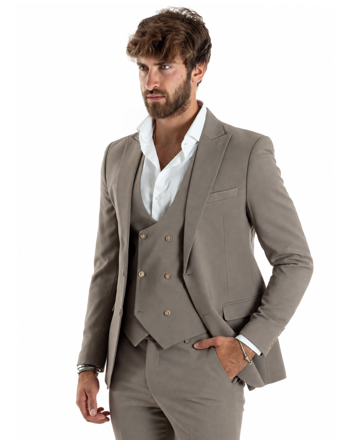 Abito uomo monopetto vestito 3 pezzi completo panciotto fango GIOSAL-AE1302A