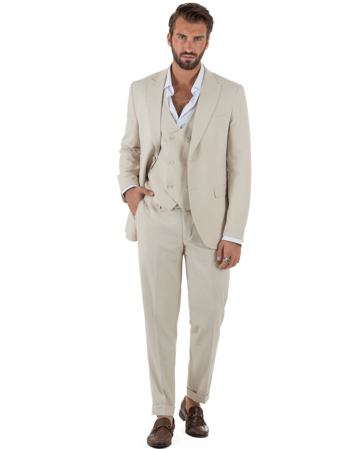 Abito uomo monopetto vestito 3 pezzi completo panciotto panna GIOSAL-AE1303A