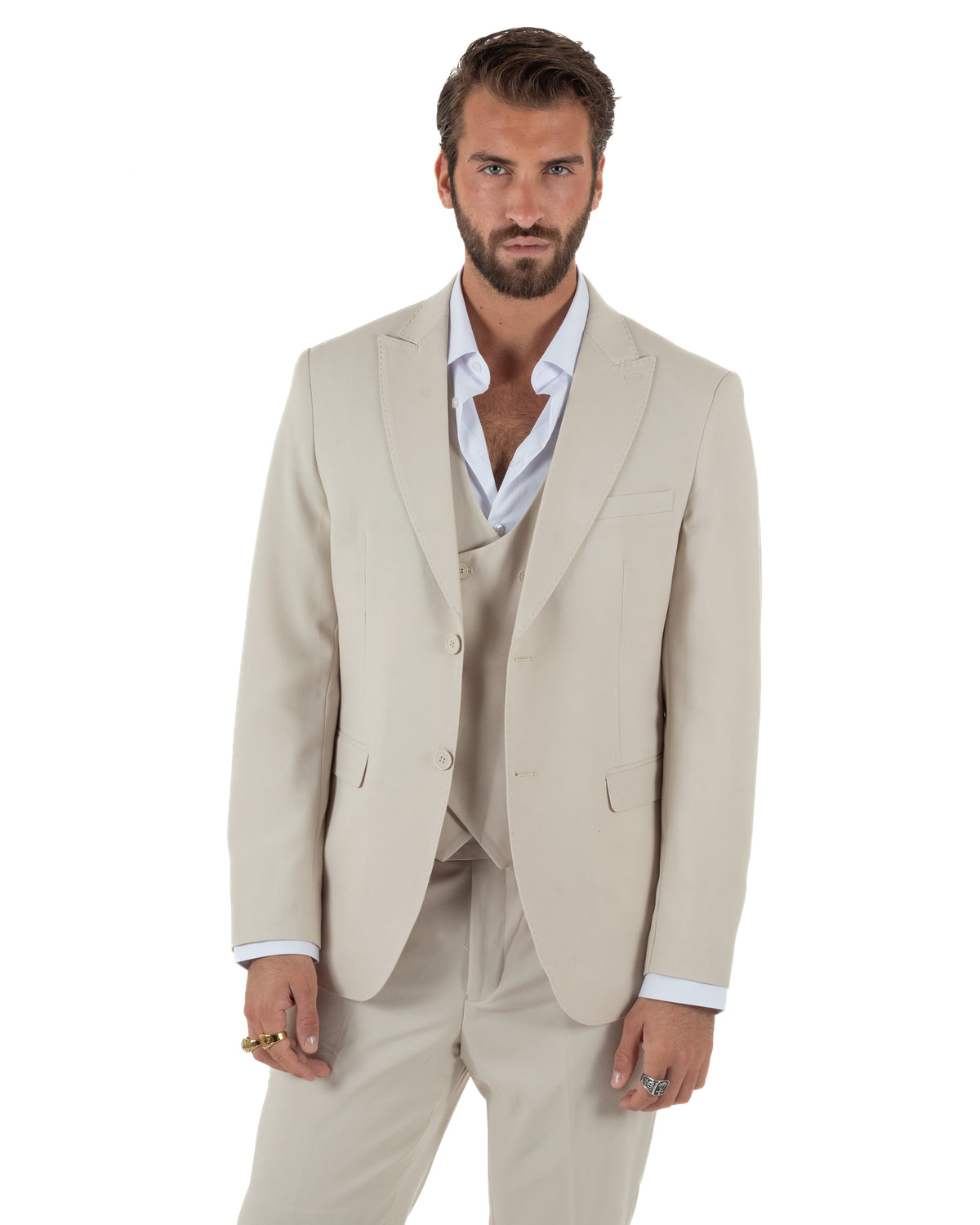 Abito uomo monopetto vestito 3 pezzi completo panciotto panna GIOSAL-AE1303A