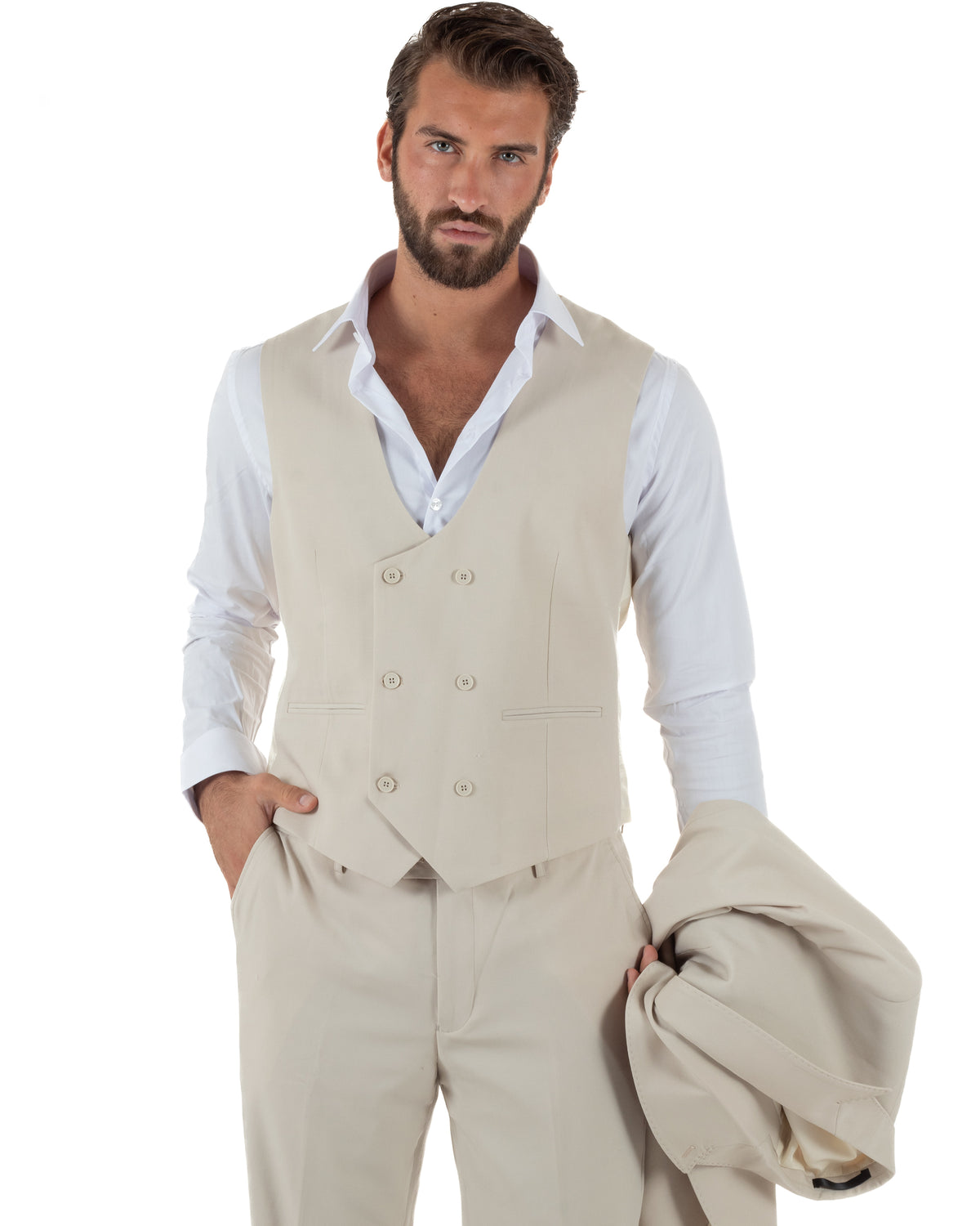 Abito uomo monopetto vestito 3 pezzi completo panciotto panna GIOSAL-AE1303A