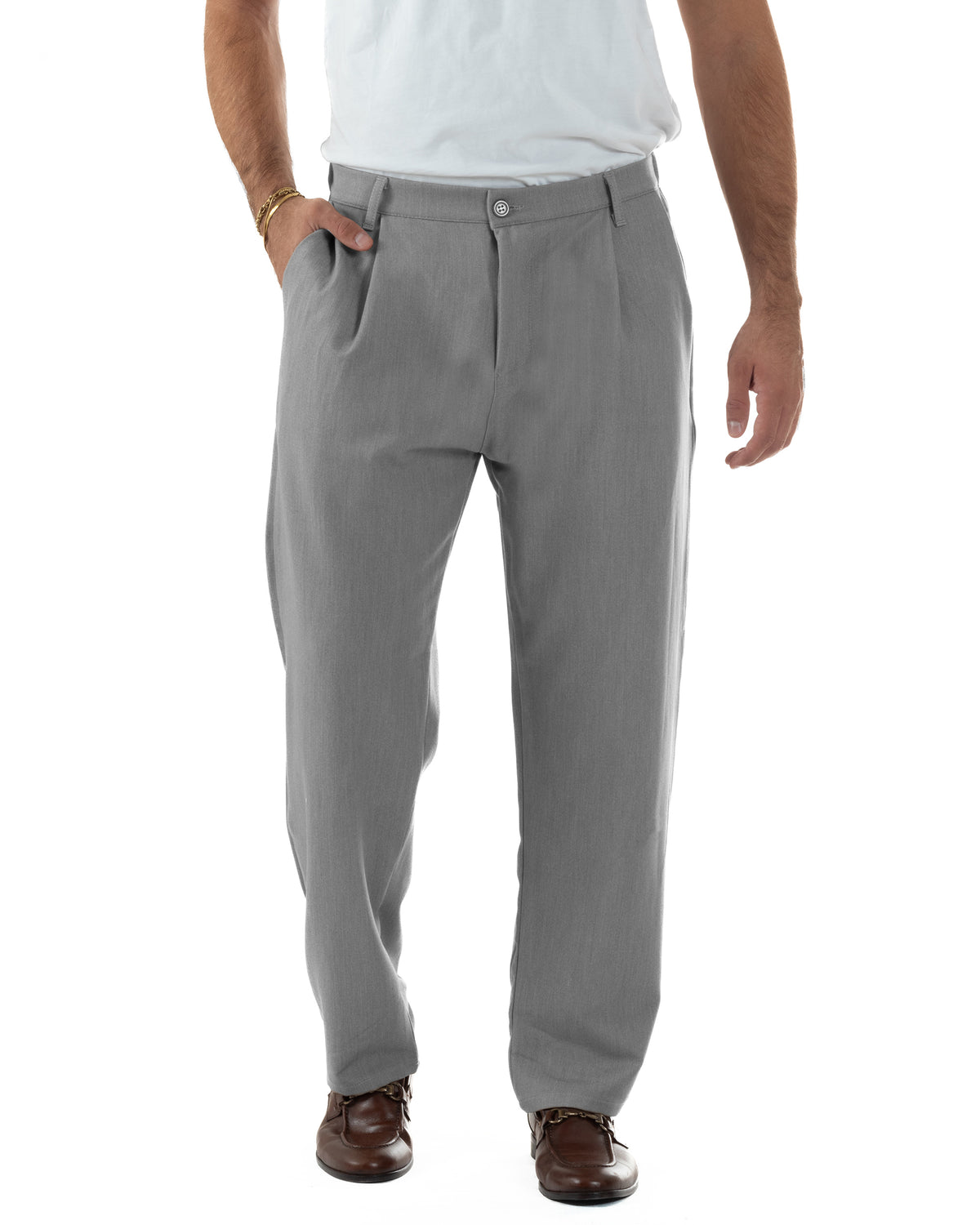 Abito Uomo Doppiopetto Viscosa Pantaloni Baggy Grigio AE1304A