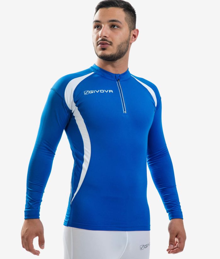 RUNNING LONG T-SHIRT GIVOVA AZZURRO Tessuto Tecnico Unisex Maglia Sportiva Maniche Lunghe T-Shirt Bicolore Con Zip Da Ginnastica GIOSAL