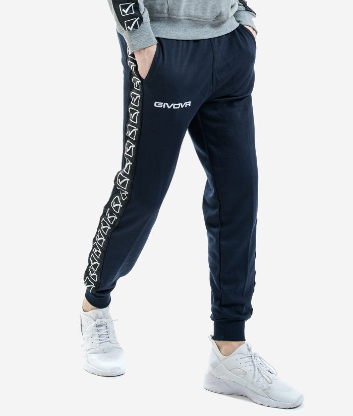PANTALONE TERRY BAND GIVOVA BLU Unisex Felpa Jogger Con Coulisse Panta