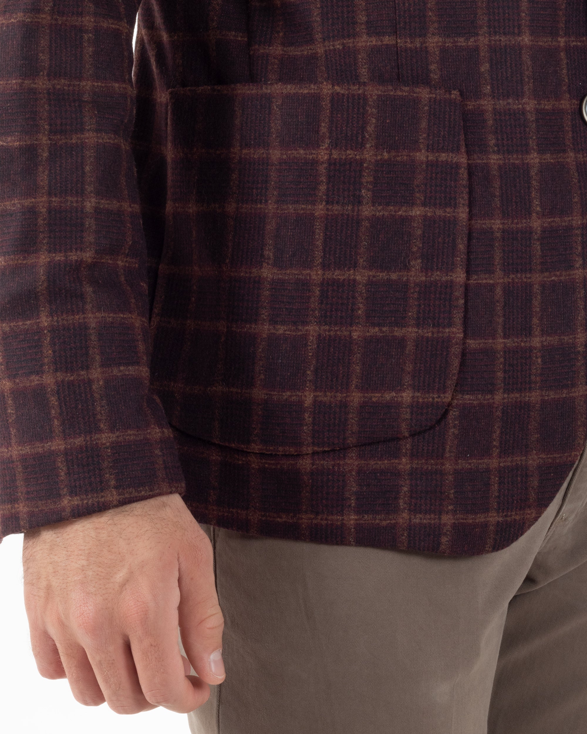 Giacca Monopetto Uomo Lana Check Quadri Revers Blazer Bordeaux BZ1004A