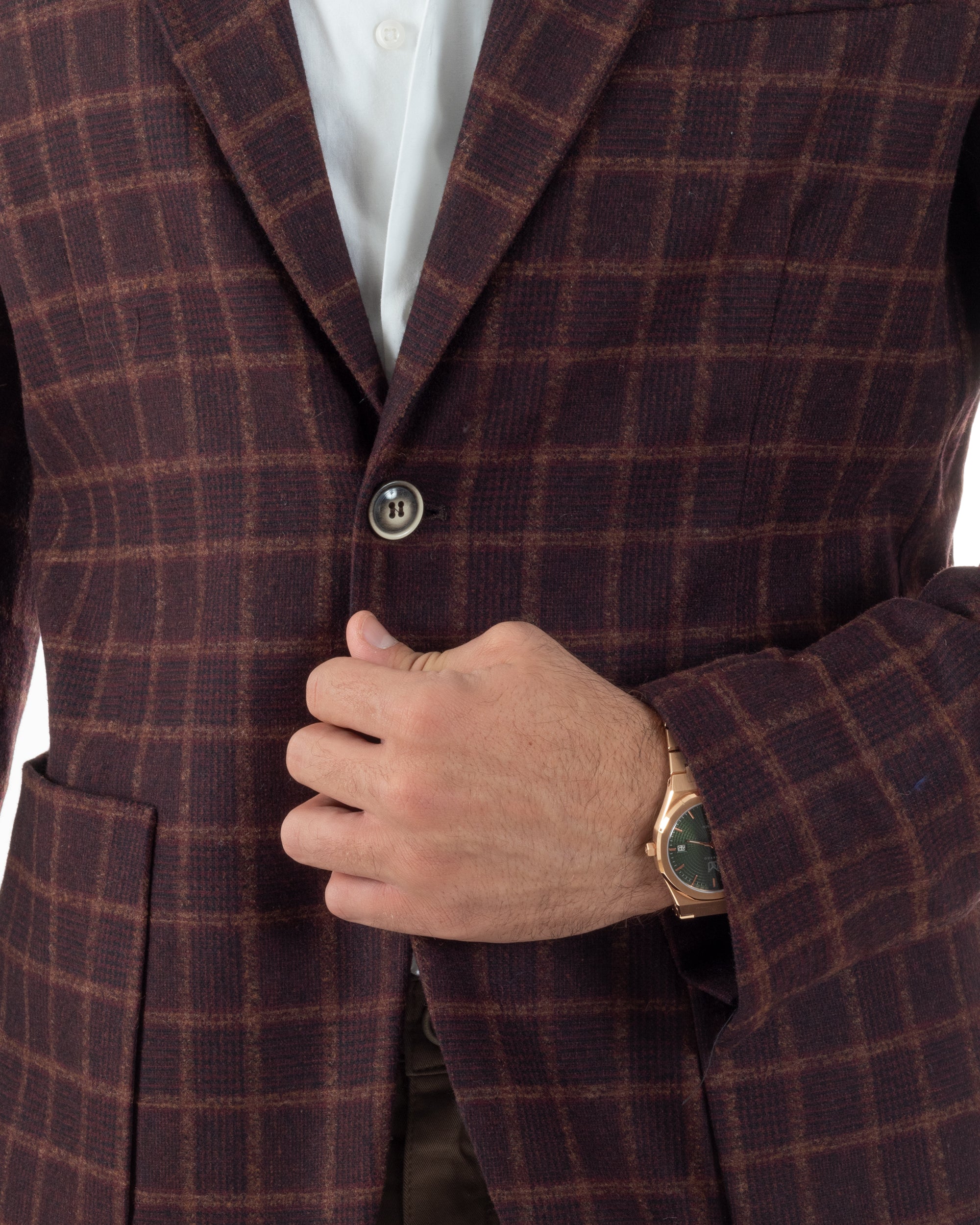 Giacca Monopetto Uomo Lana Check Quadri Revers Blazer Bordeaux BZ1004A