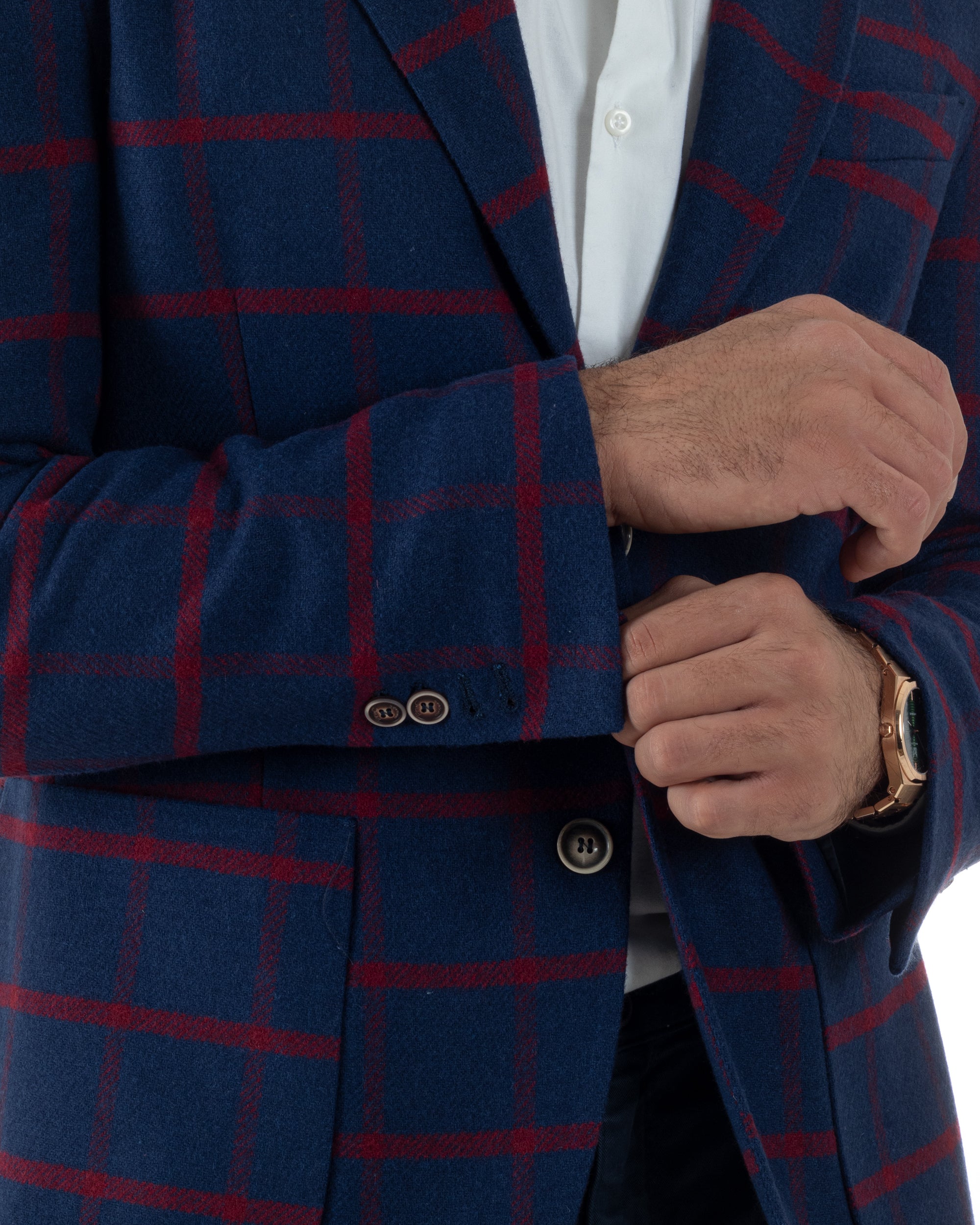 Giacca Monopetto Uomo Lana Check Quadri Revers Blazer Blu BZ1005A