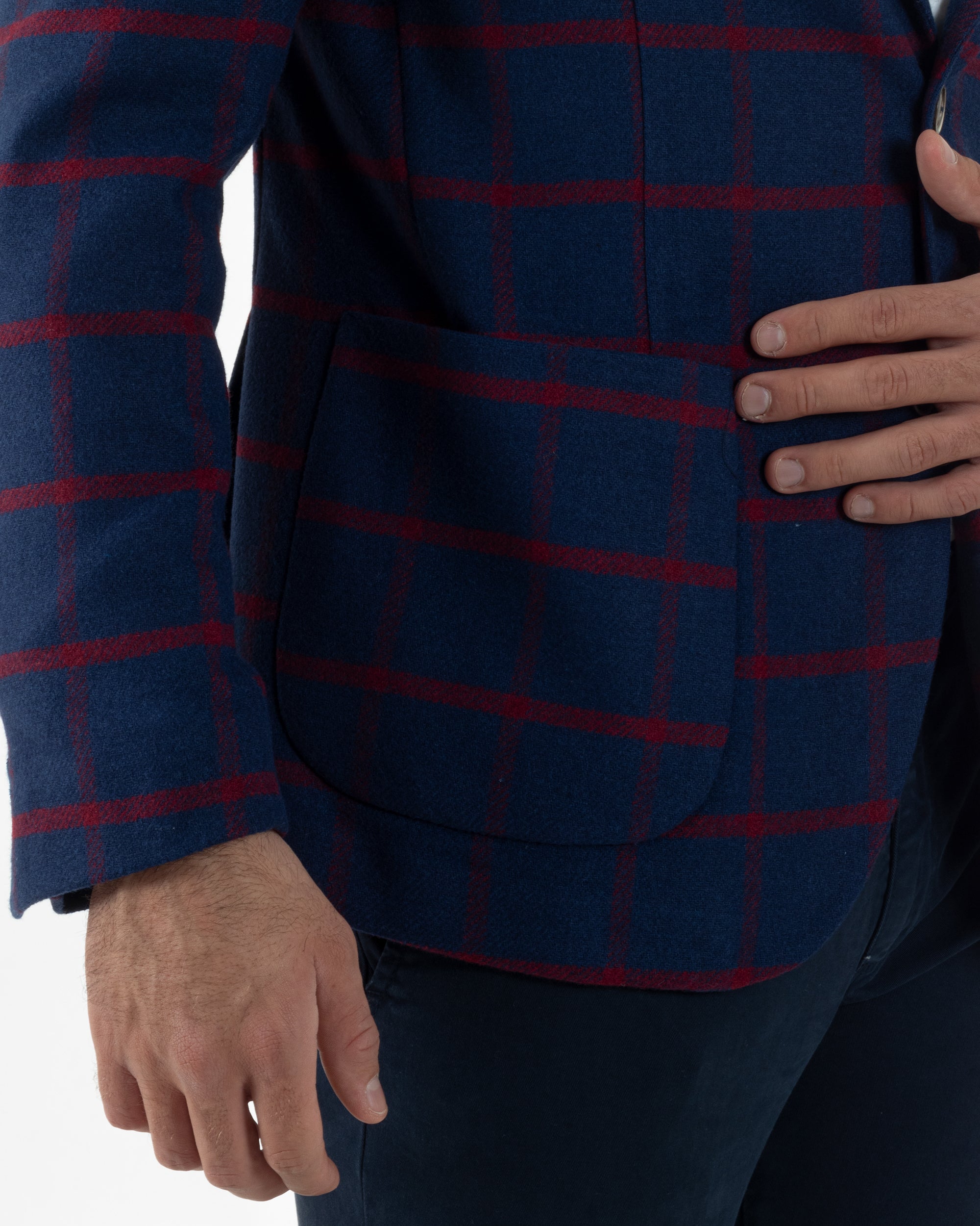 Giacca Monopetto Uomo Lana Check Quadri Revers Blazer Blu BZ1005A