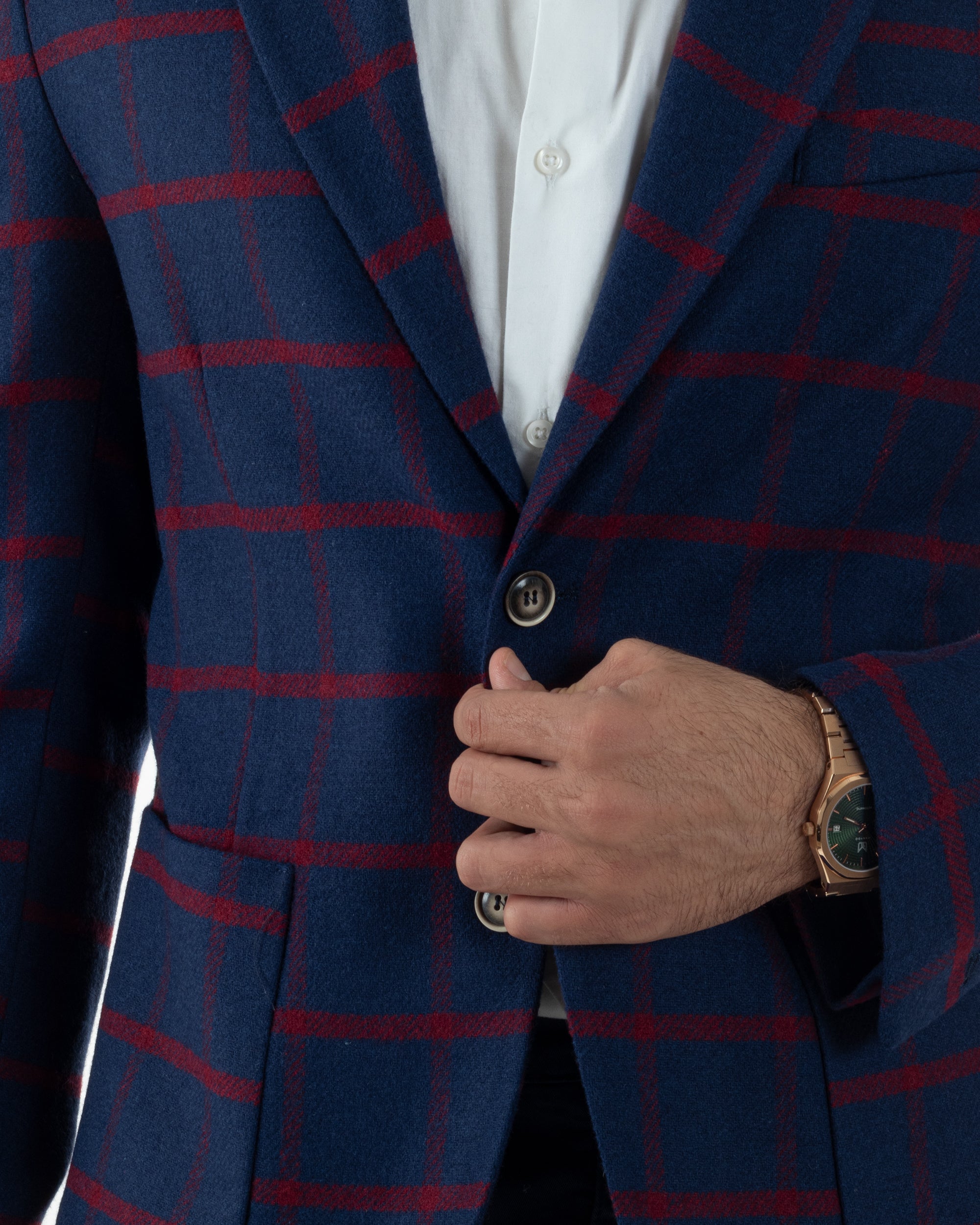 Giacca Monopetto Uomo Lana Check Quadri Revers Blazer Blu BZ1005A