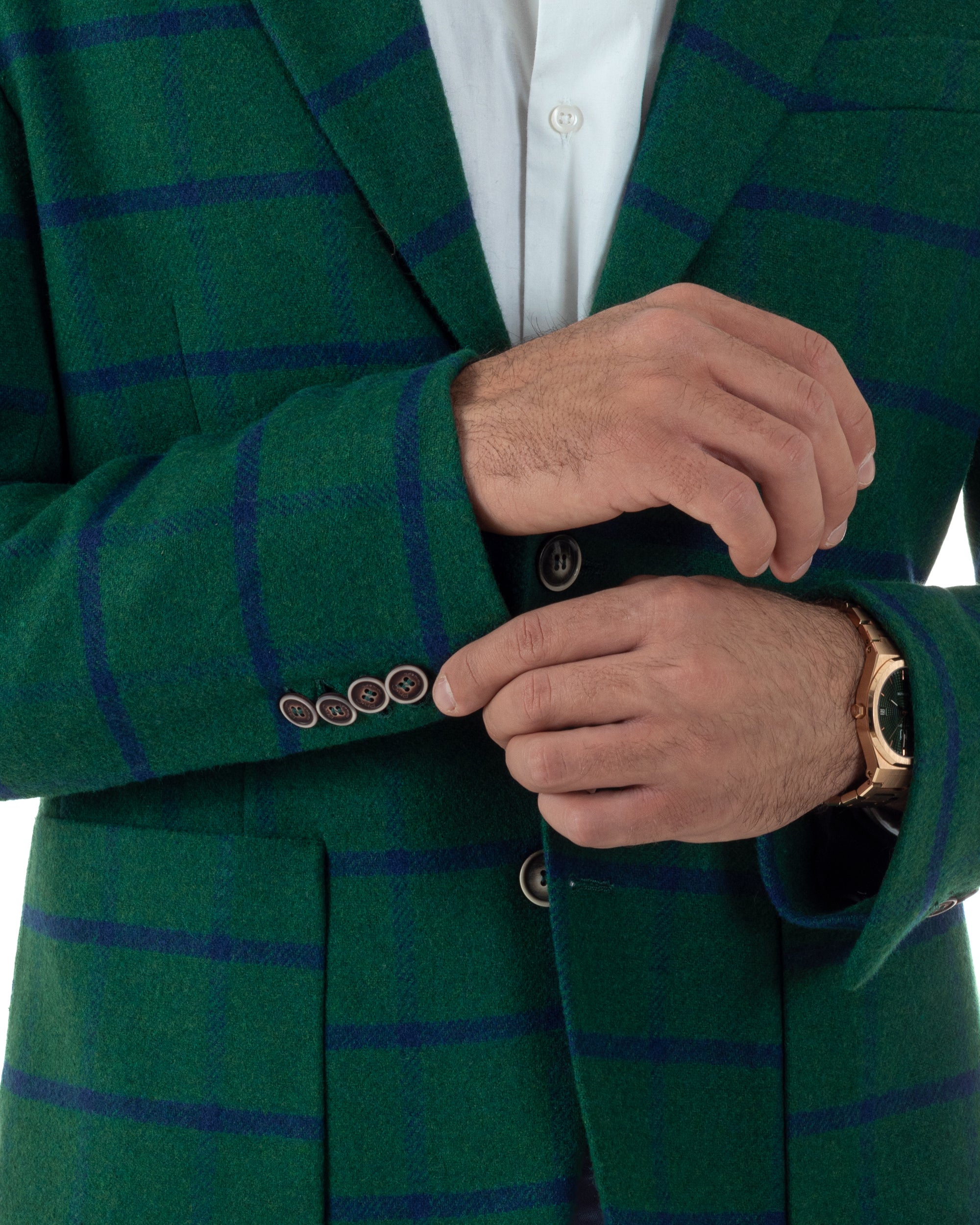 Giacca Monopetto Uomo Lana Check Quadri Revers Blazer Verde BZ1006A