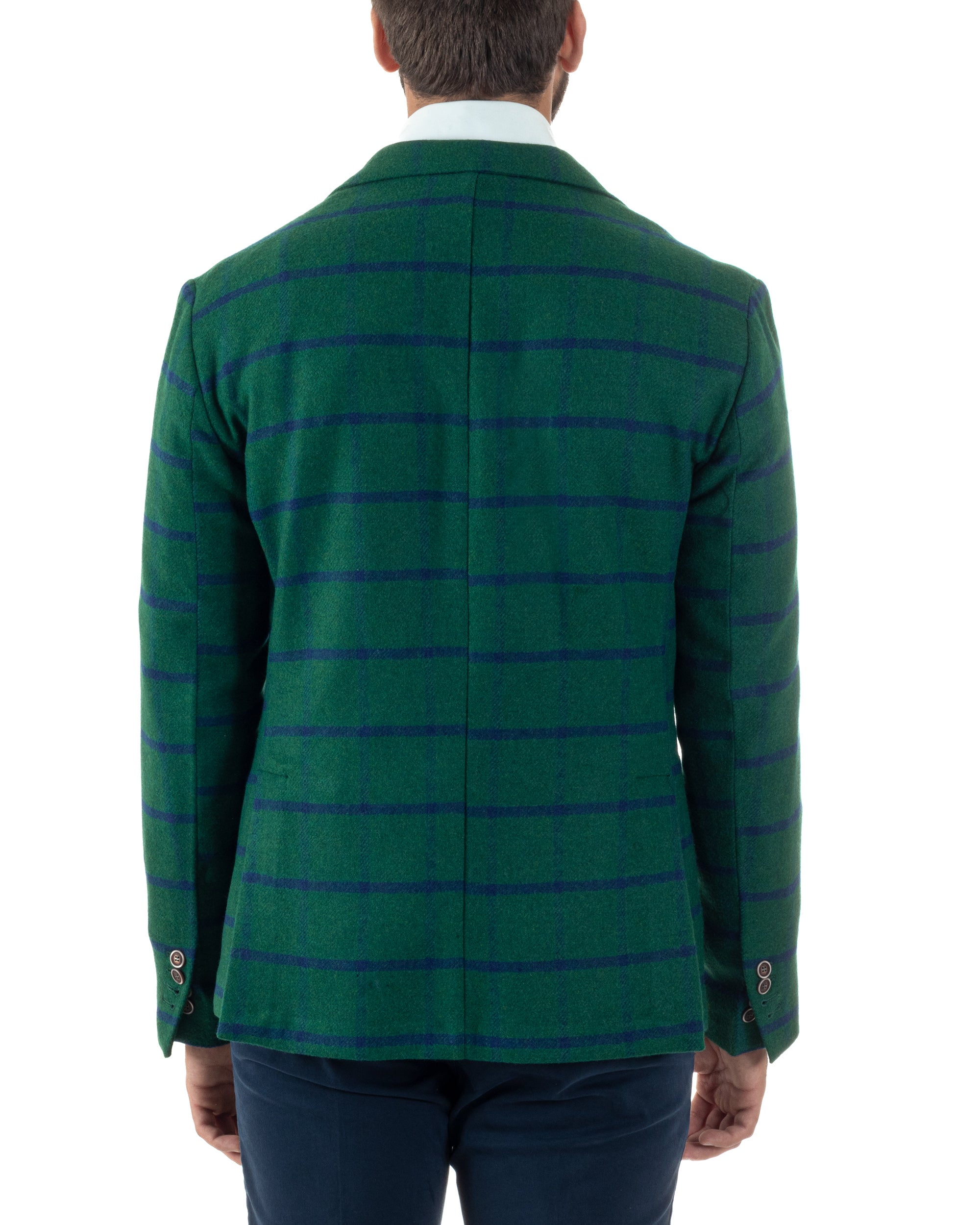 Giacca Monopetto Uomo Lana Check Quadri Revers Blazer Verde BZ1006A