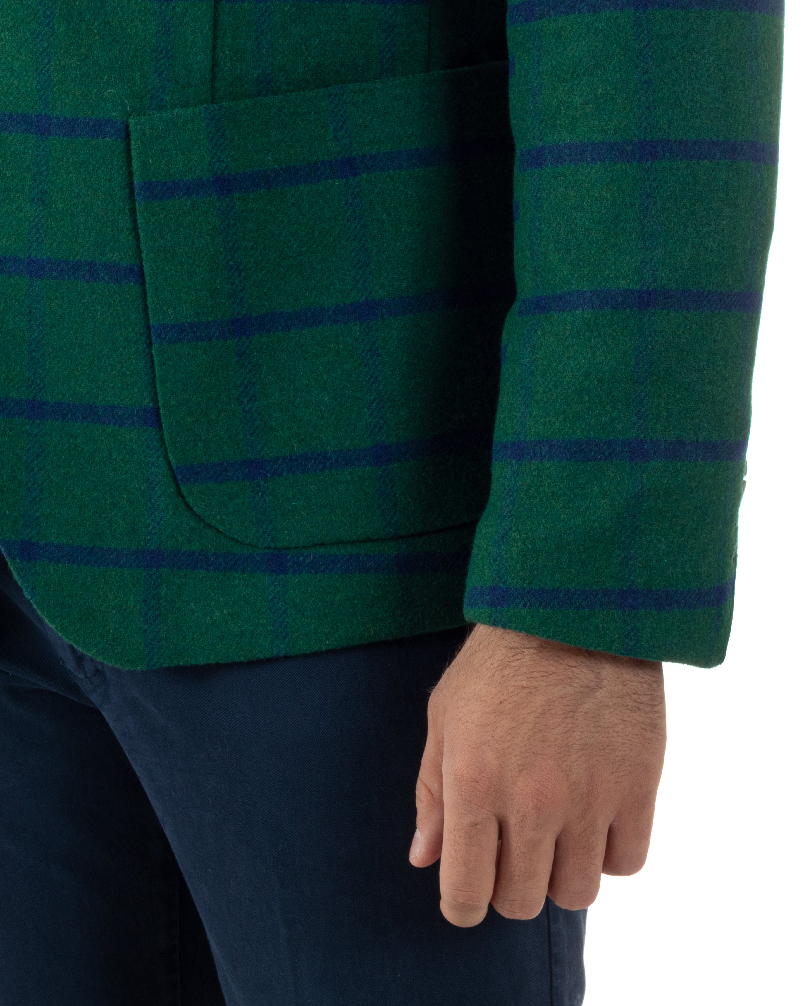 Giacca Monopetto Uomo Lana Check Quadri Revers Blazer Verde BZ1006A