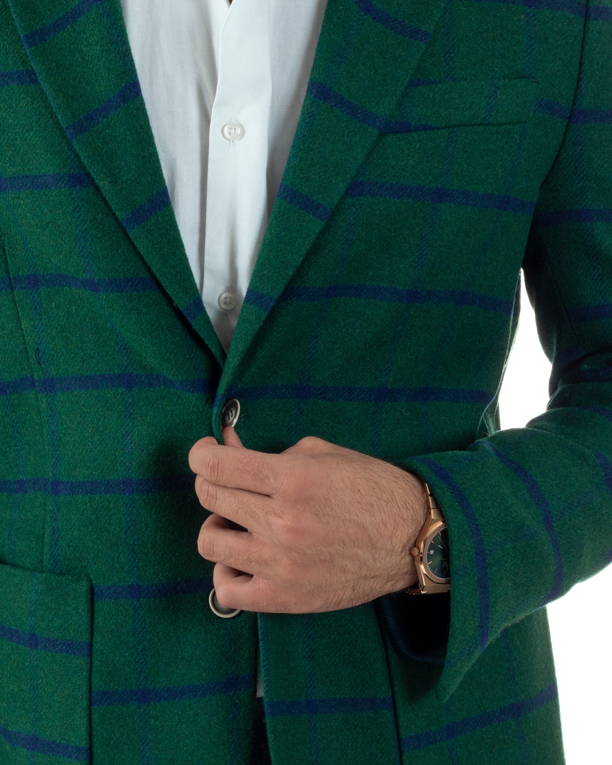 Giacca Monopetto Uomo Lana Check Quadri Revers Blazer Verde BZ1006A