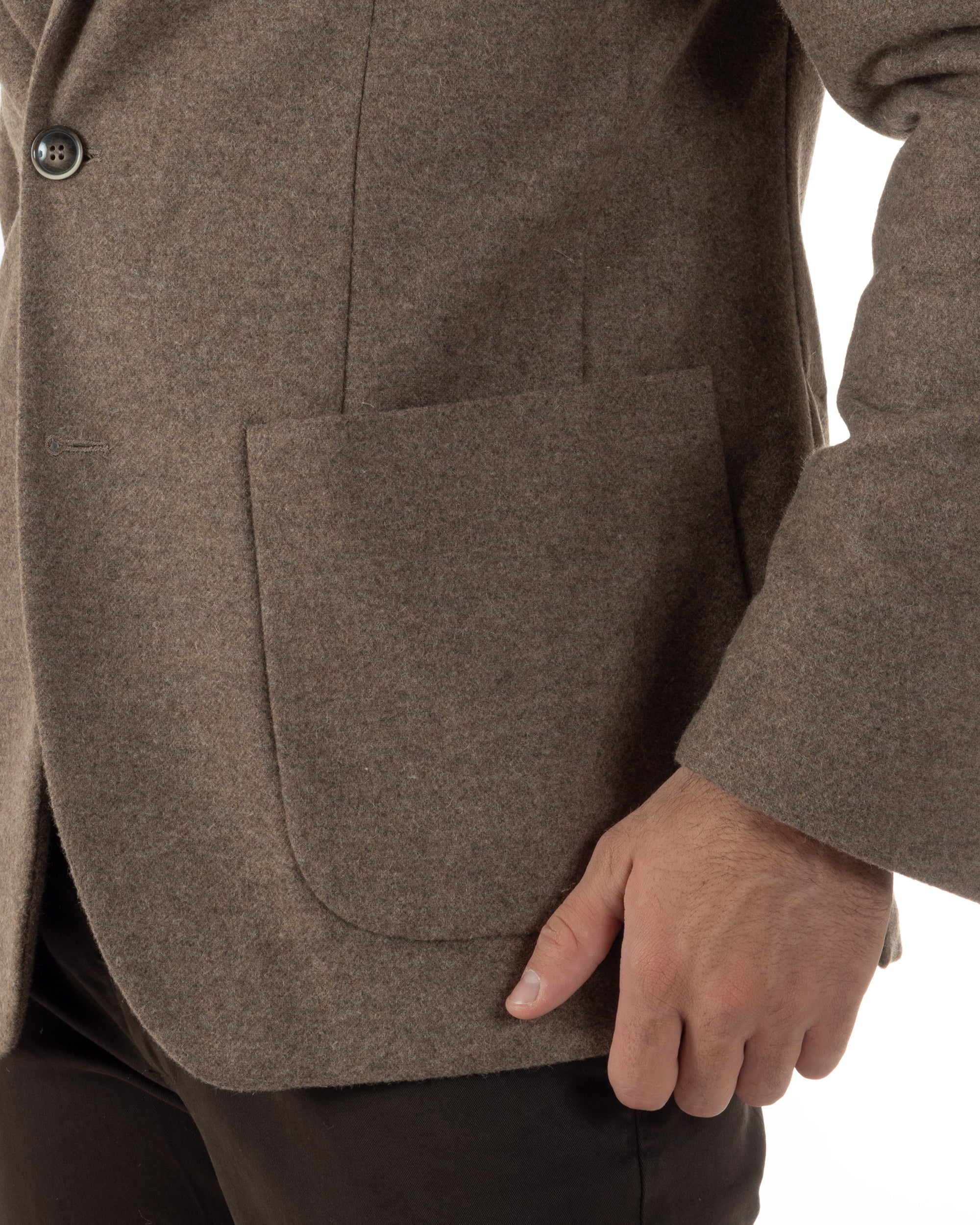 Giacca Monopetto Uomo Lana Revers Blazer Melangiata Tortora BZ1007A