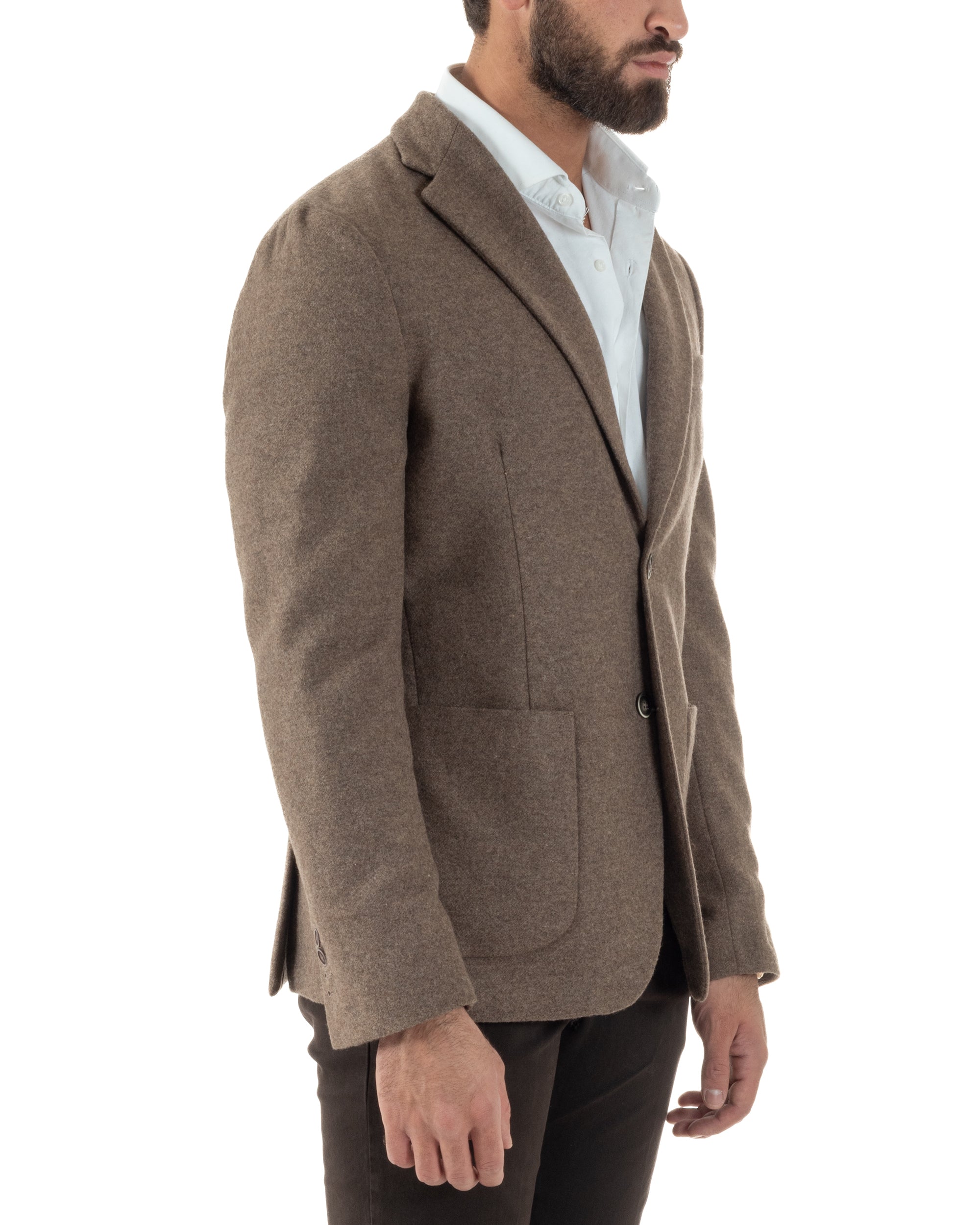 Giacca Monopetto Uomo Lana Revers Blazer Melangiata Tortora BZ1007A