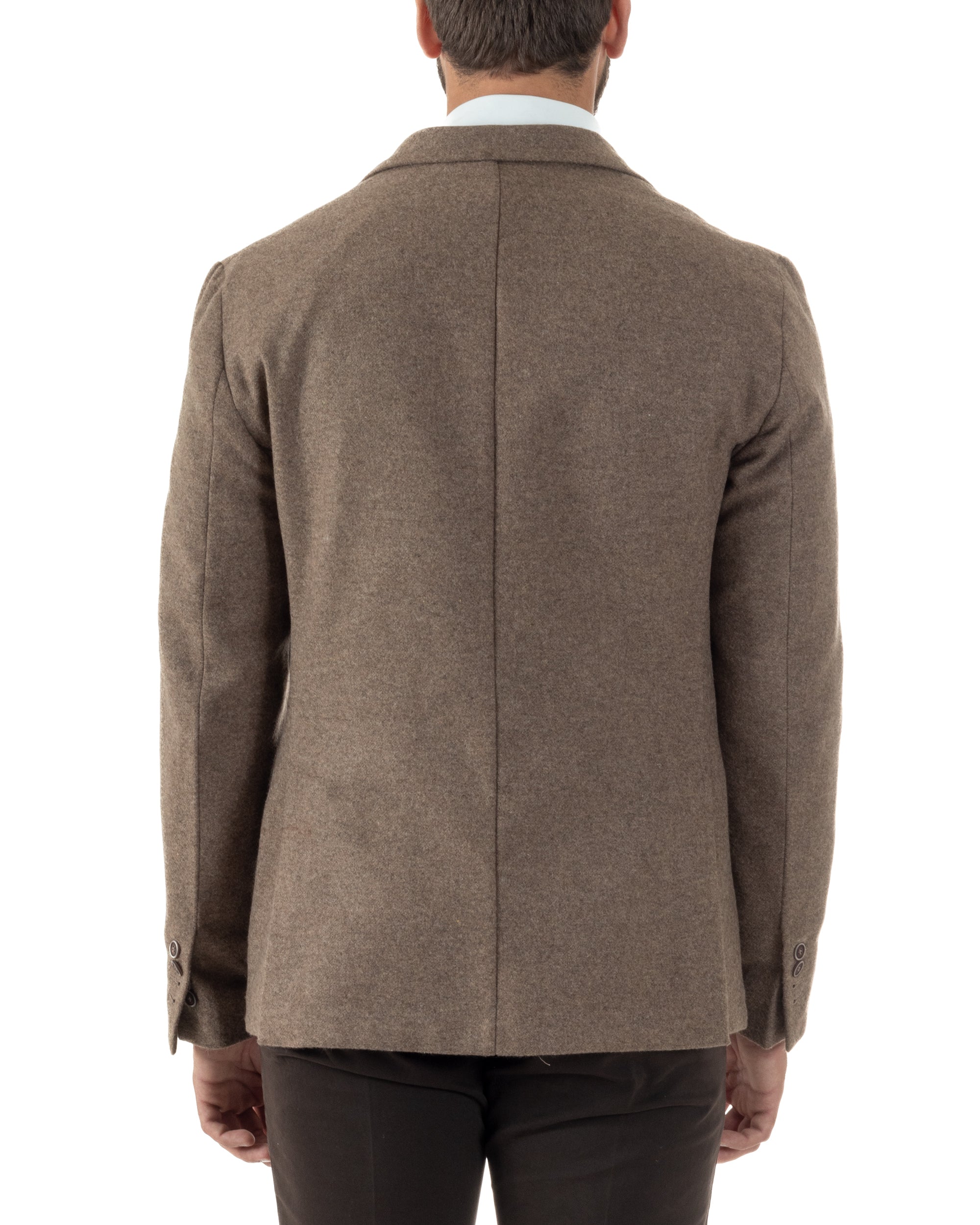 Giacca Monopetto Uomo Lana Revers Blazer Melangiata Tortora BZ1007A