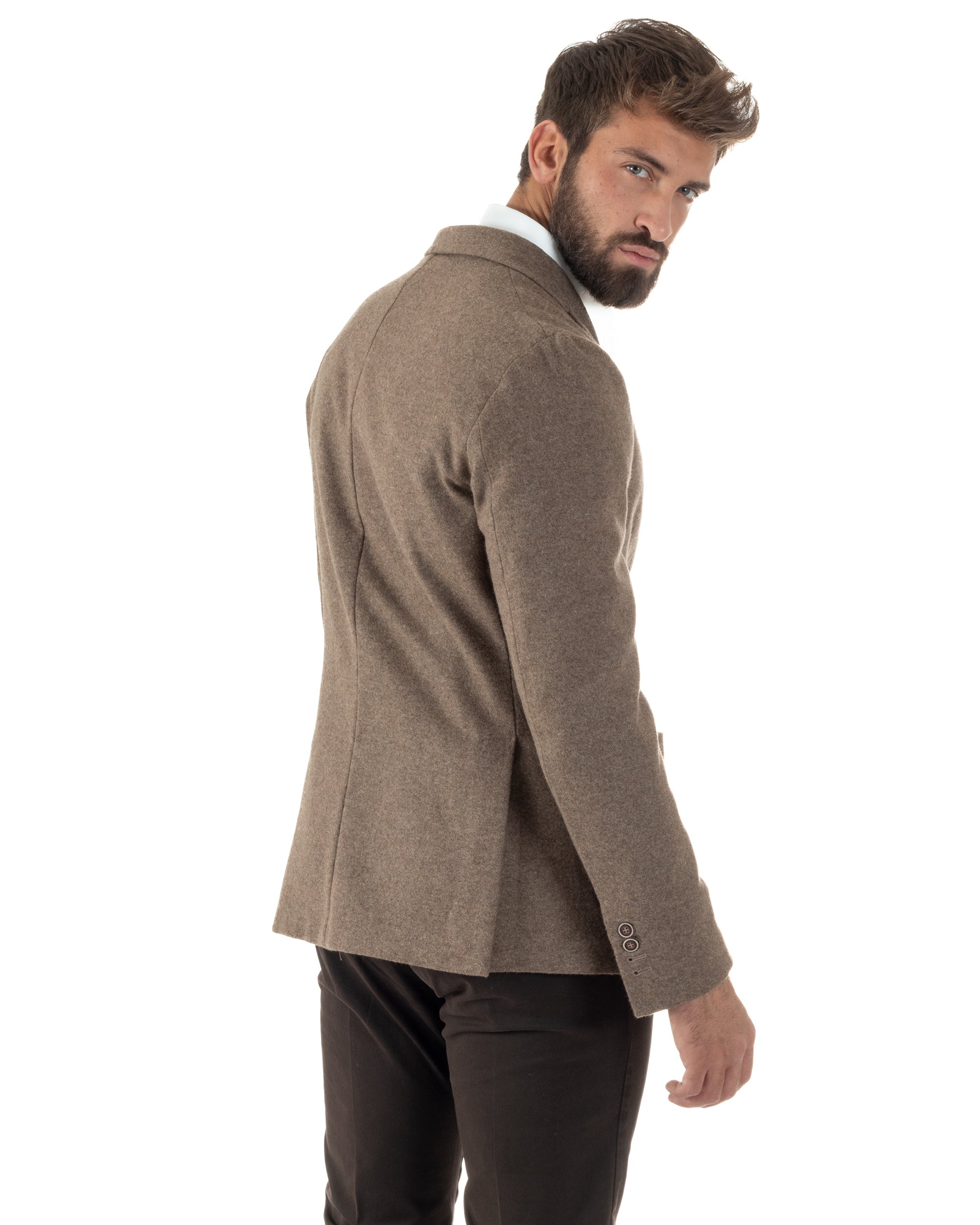 Giacca Monopetto Uomo Lana Revers Blazer Melangiata Tortora BZ1007A