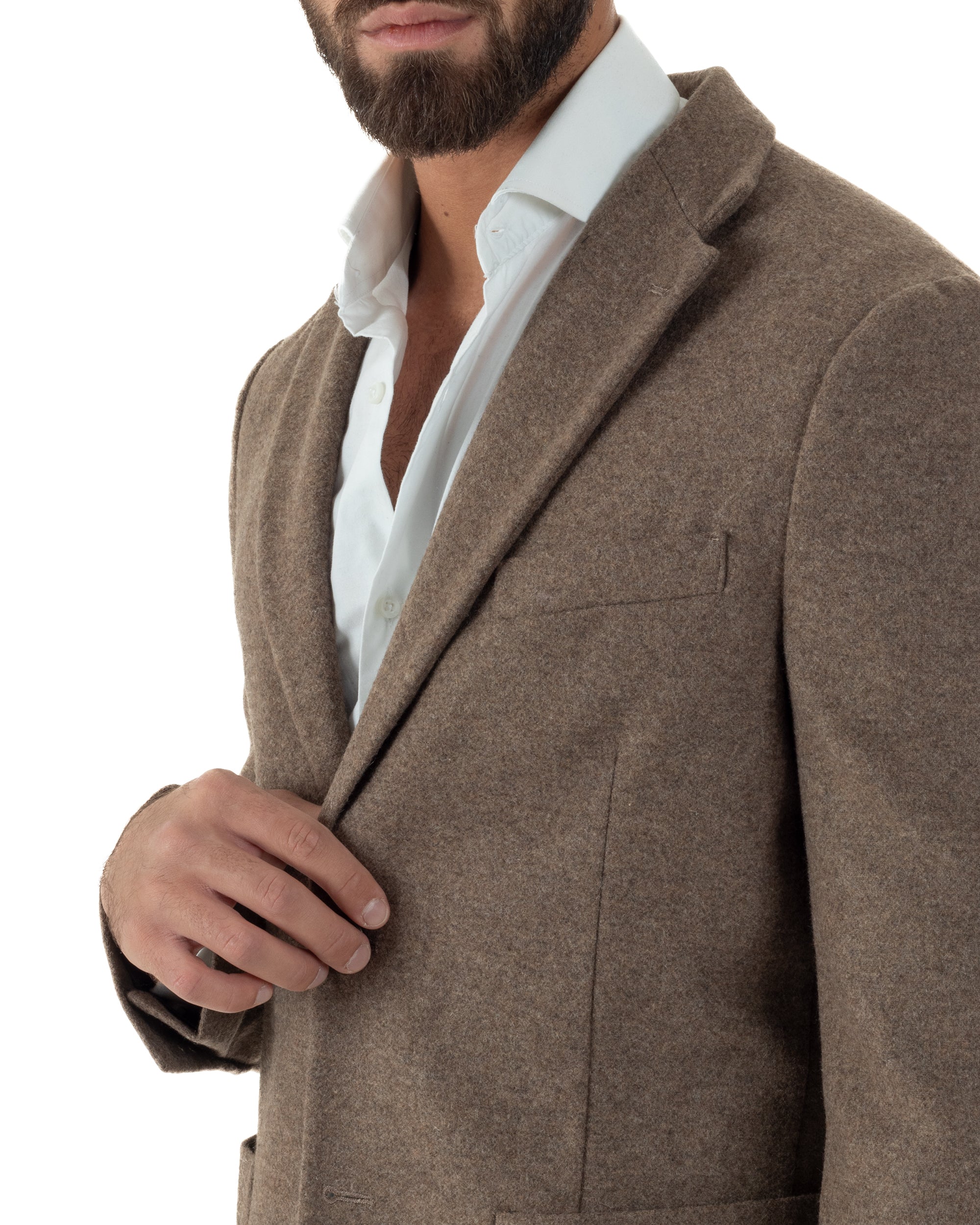 Giacca Monopetto Uomo Lana Revers Blazer Melangiata Tortora BZ1007A