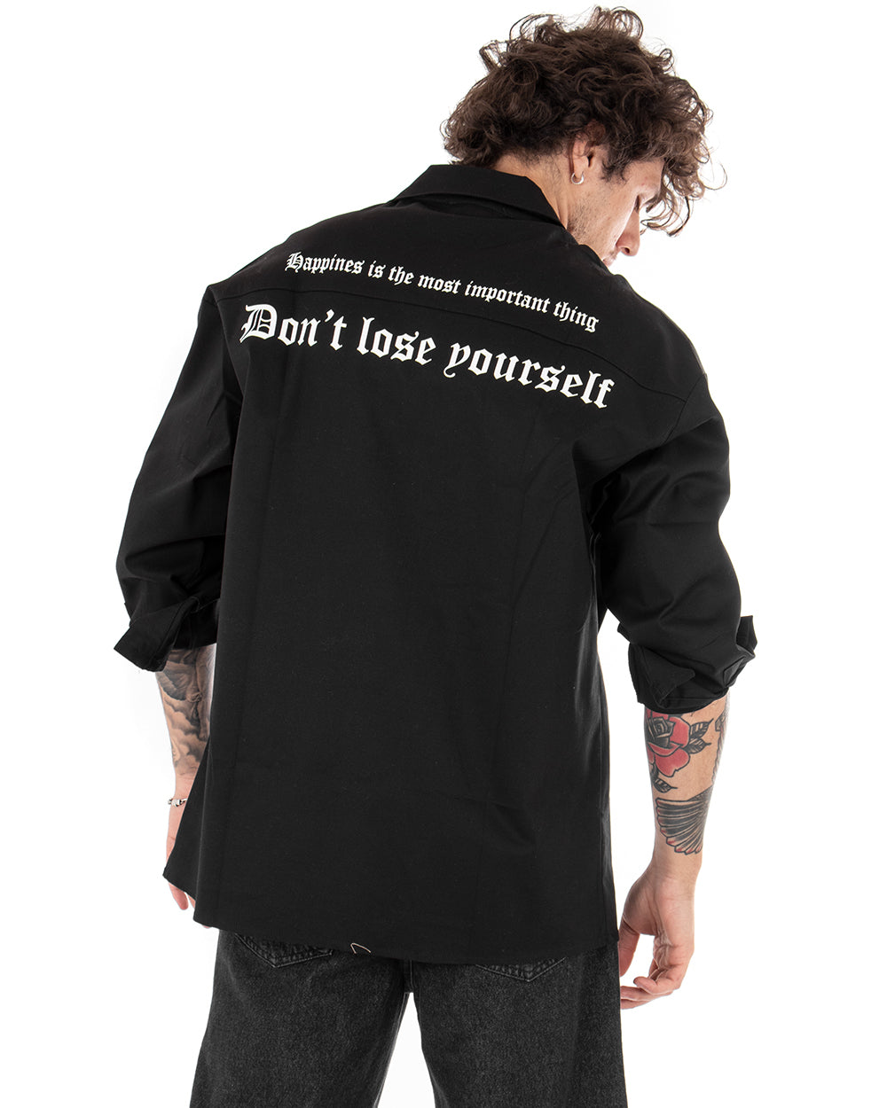 Camicia Uomo Con Colletto Manica Lunga Casual Cotone Nero GIOSAL-C2019A