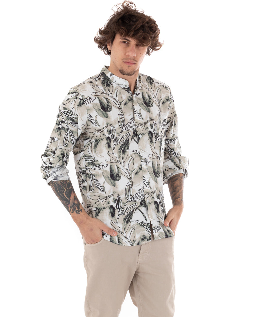 Camicia Uomo Collo Coreano Manica Lunga Viscosa Morbida Multicolore GIOSAL-C2307A