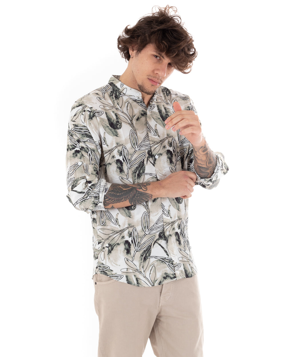 Camicia Uomo Collo Coreano Manica Lunga Viscosa Morbida Multicolore GIOSAL-C2307A