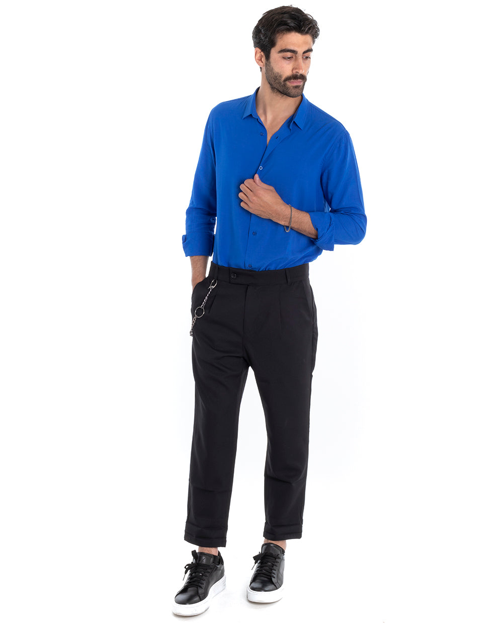 Camicia Uomo Sartoriale Con Colletto Maniche Lunghe Basic Viscosa Morbida Blu Royal GIOSAL-C2362A