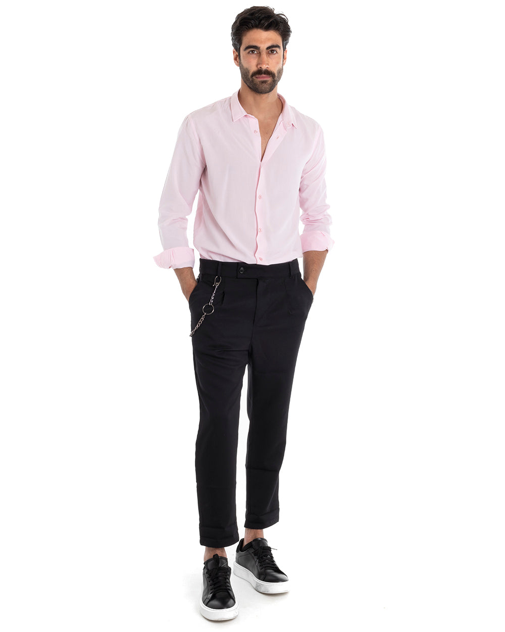 Camicia Uomo Sartoriale Con Colletto Maniche Lunghe Basic Viscosa Morbida Rosa GIOSAL-C2363A