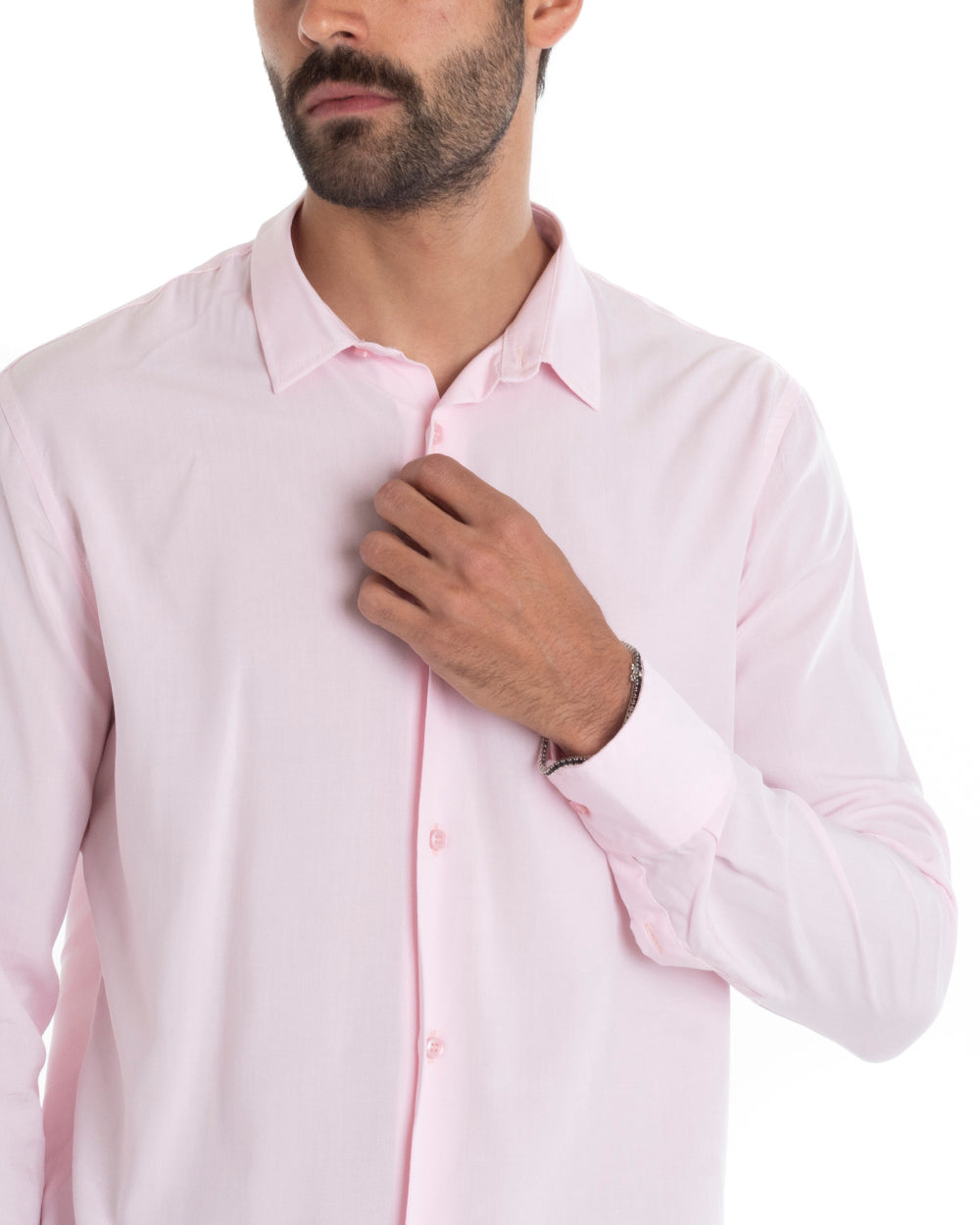 Camicia Uomo Sartoriale Con Colletto Maniche Lunghe Basic Viscosa Morbida Rosa GIOSAL-C2363A