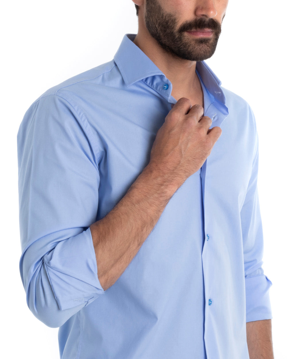 Camicia Uomo Sartoriale Con Colletto Manica Lunga Basic Cotone Morbido Celeste Regular Fit GIOSAL-C2393A
