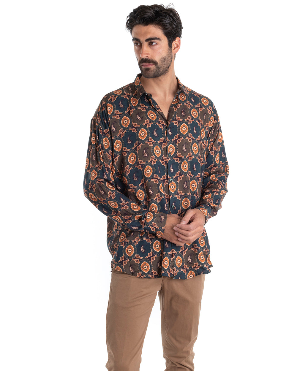 Camicia Uomo Con Colletto Manica Lunga Regular Fit Viscosa Morbida Comoda GIOSAL-C2435A