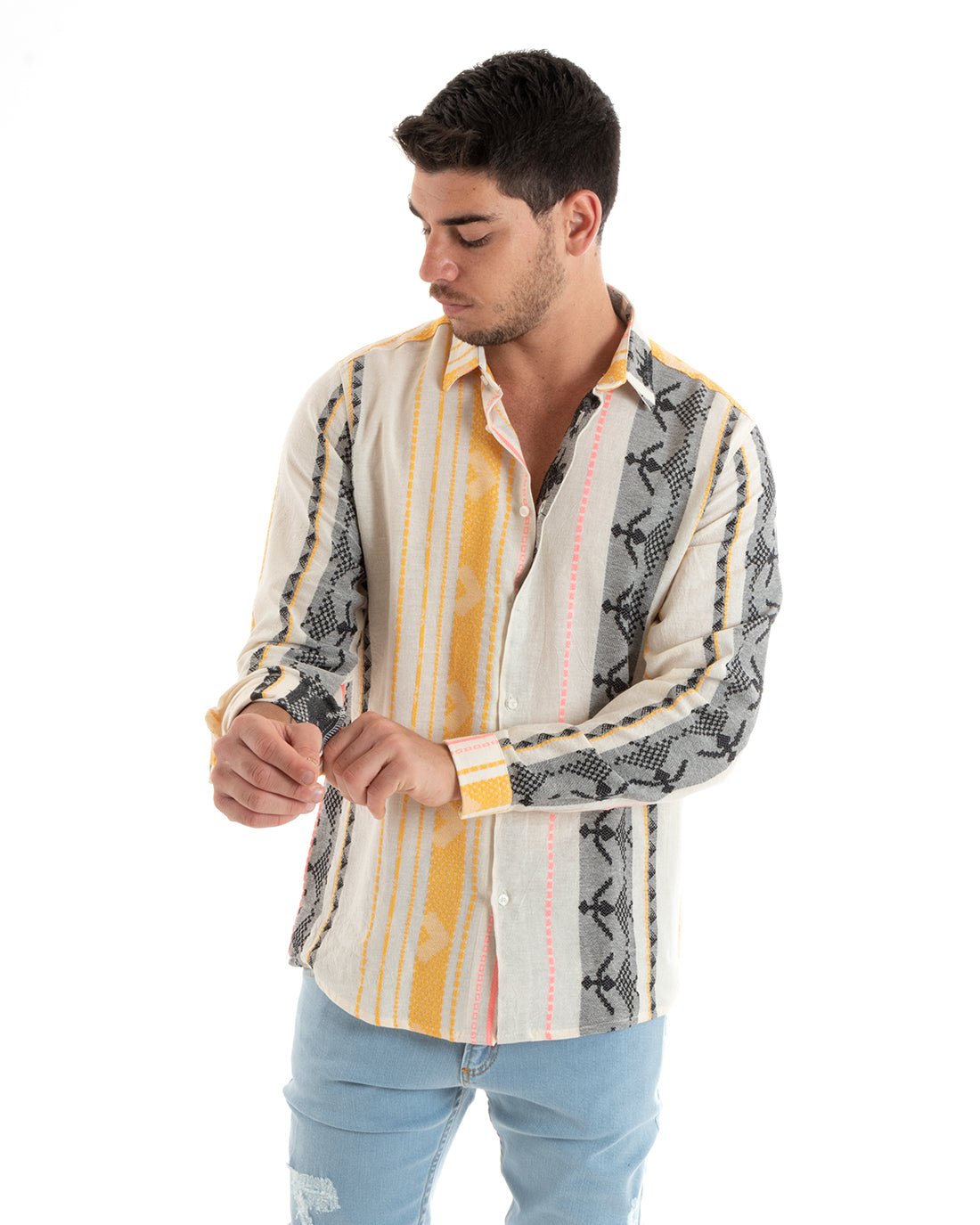 Camicia Uomo Con Colletto Manica Lunga Rigata Cotone GIOSAL-C2658A