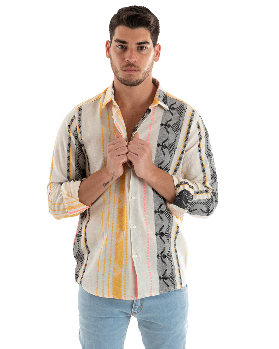 Camicia Uomo Con Colletto Manica Lunga Rigata Cotone GIOSAL-C2658A