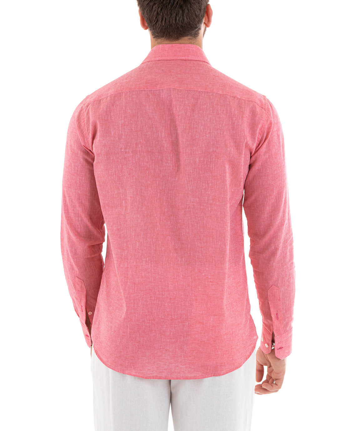 Camicia Uomo Lino Melangiata Colletto Francese Sartoriale Corallo GIOSAL-C2680A