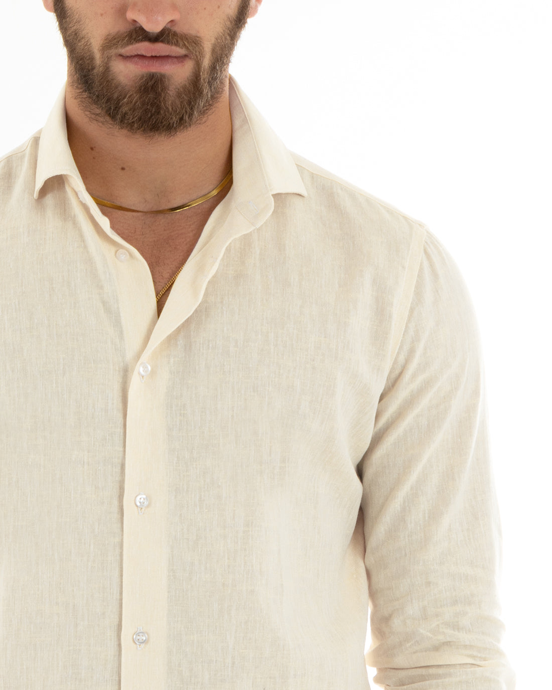 Camicia Uomo Con Colletto Francese Manica Lunga Lino Melangiata Sartoriale Beige GIOSAL-C2682A