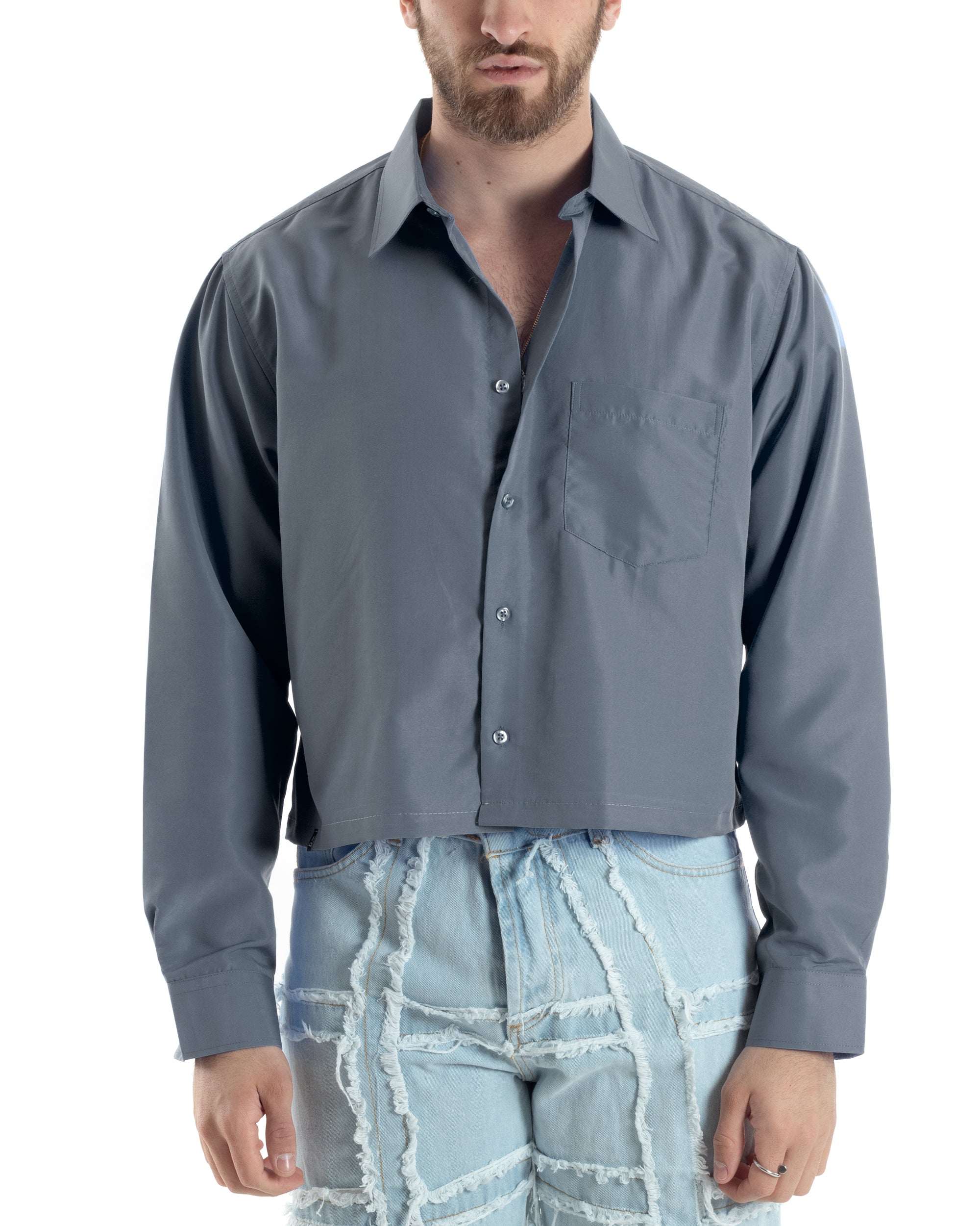 Caxndycing Camicia da uomo con paillette, con brillantini, a maniche lunghe, con risvolto in raso, vestibilità stretta, con bottoni, per club rock, argento, M