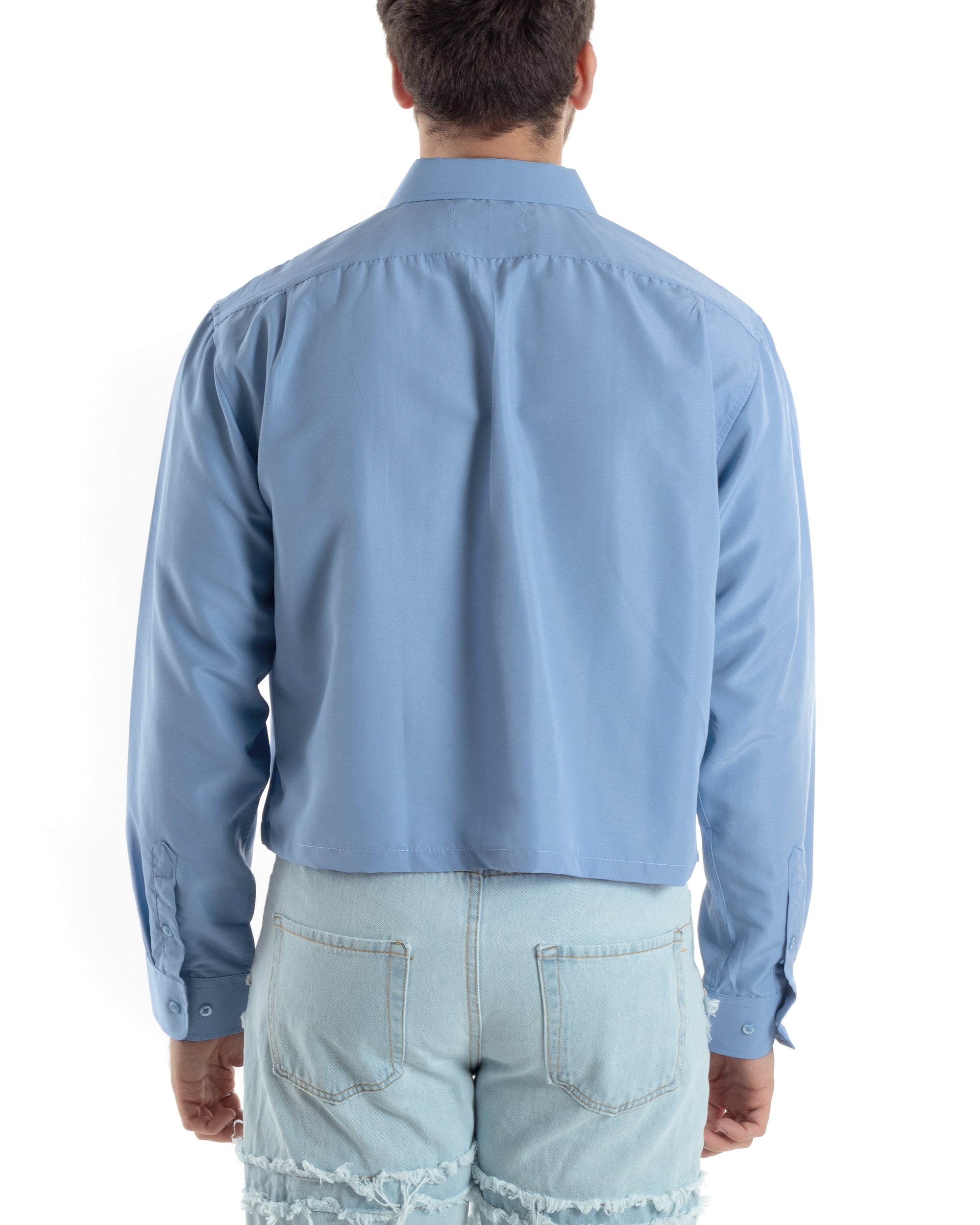 Camicia Uomo Cropped Manica Lunga Tinta Unita Polvere Boxy Fit Casual GIOSAL-C2828A