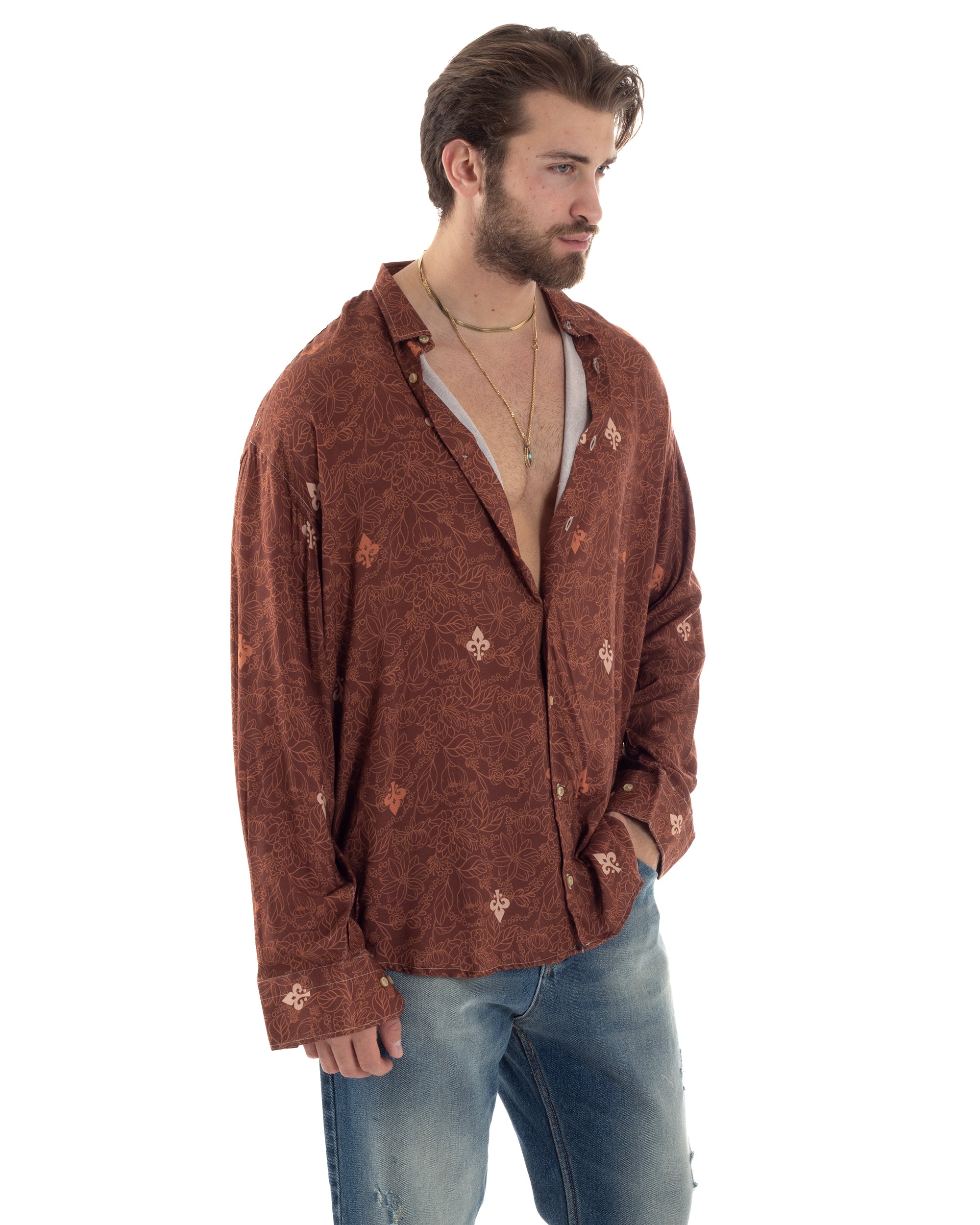 Camicia Uomo Con Colletto Maniche Lunghe Floreale Regular Fit Viscosa Morbida Comoda Oversize GIOSAL-C2858A