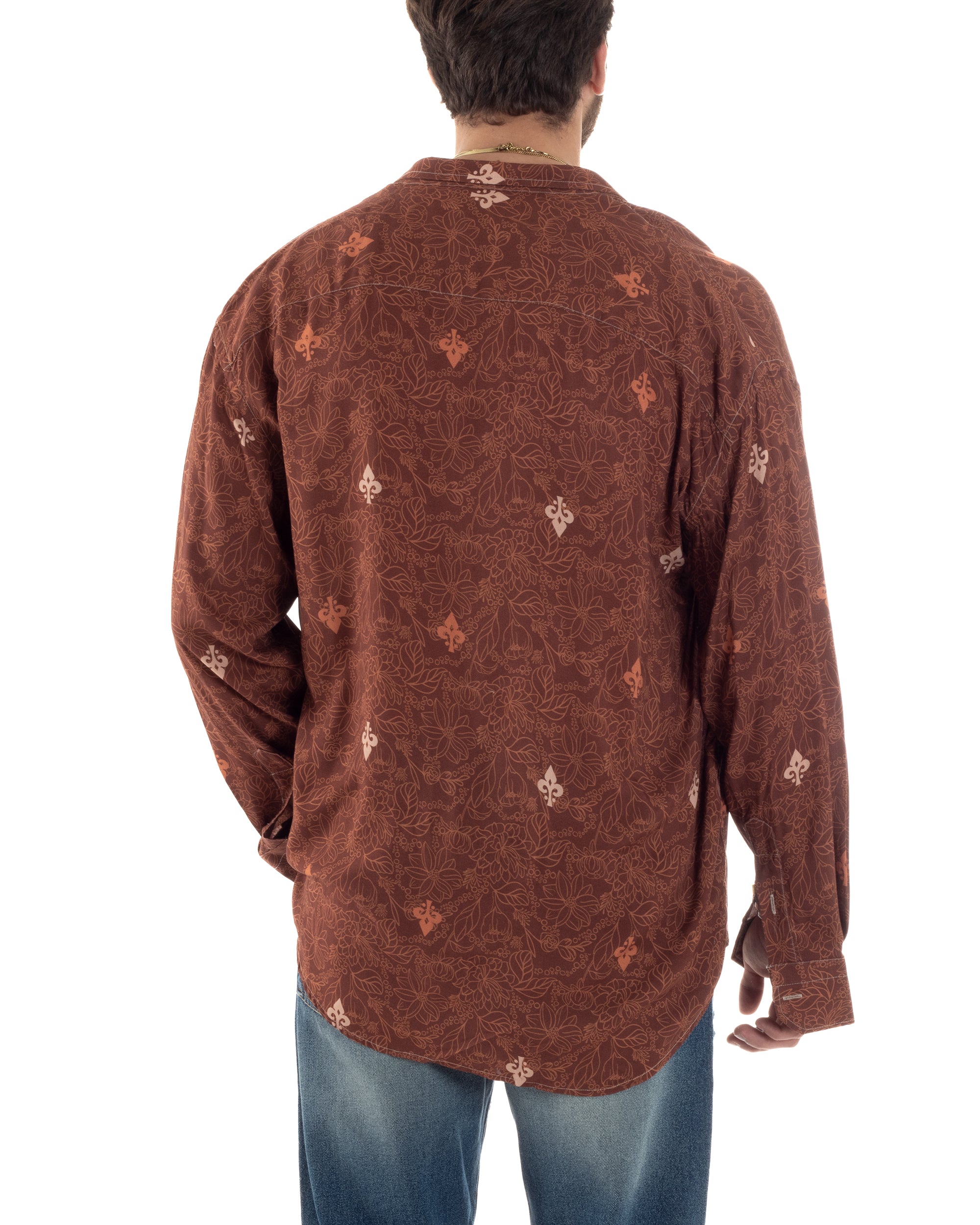 Camicia Uomo Con Colletto Maniche Lunghe Floreale Regular Fit Viscosa Morbida Comoda Oversize GIOSAL-C2858A